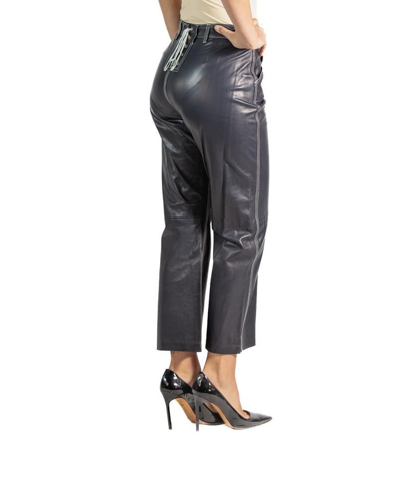 2000S Purple Label Ralph Lauren Navy Blue Buttery Soft Leather Pants In Excellent Condition For Sale In New York, NY