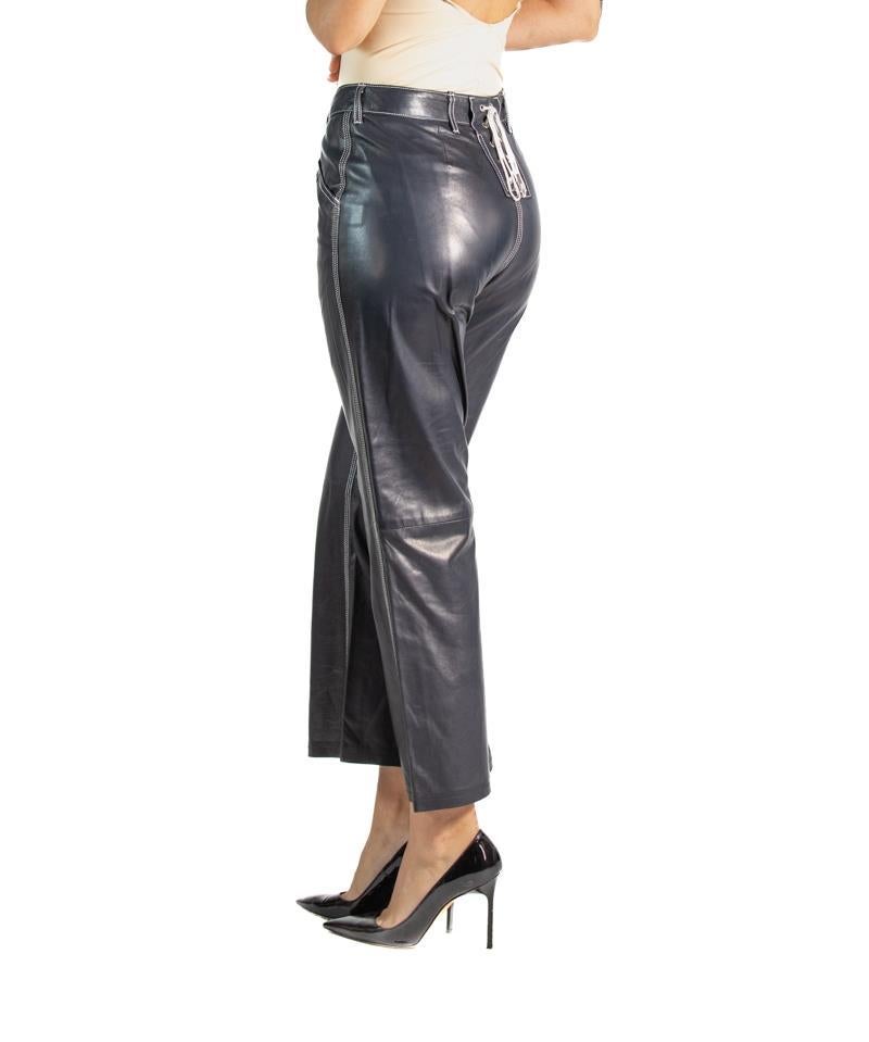 2000S Purple Label Ralph Lauren Navy Blue Buttery Soft Leather Pants For Sale 2