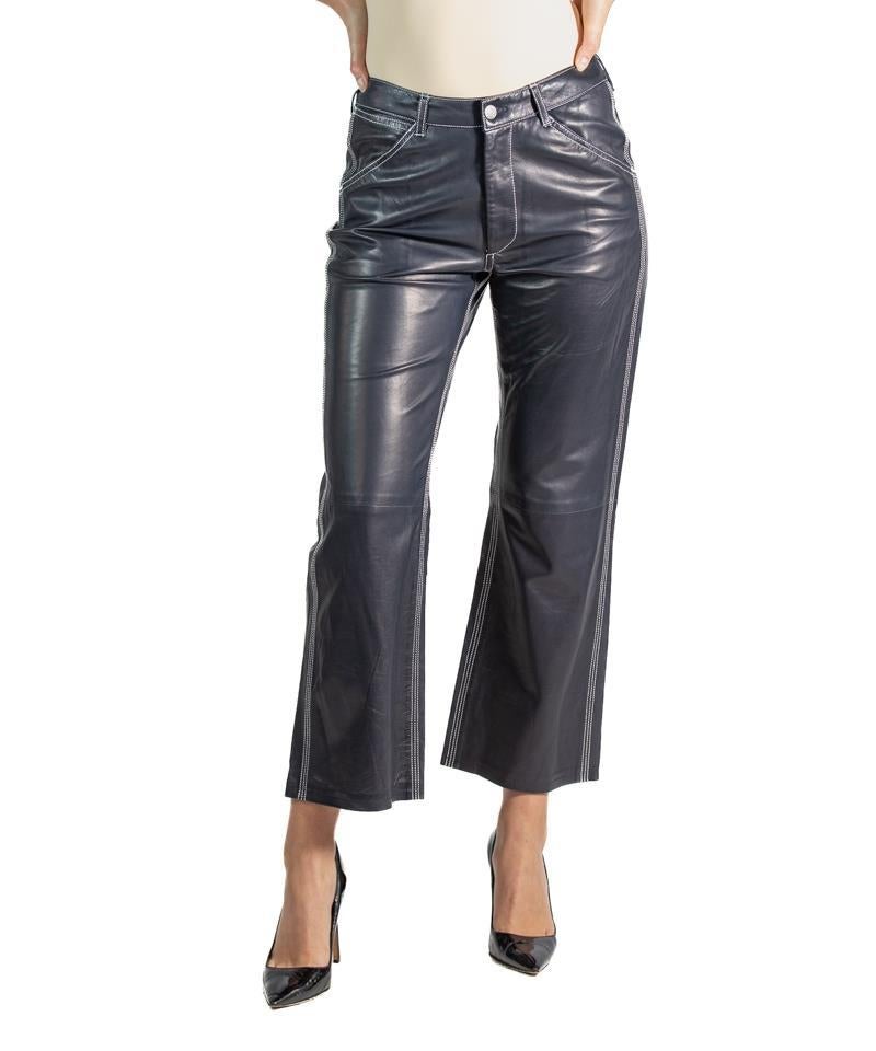 2000S Purple Label Ralph Lauren Navy Blue Buttery Soft Leather Pants For Sale 4