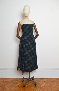 2000's Ralph Lauren Cashmere Blend Tartan Plaid Strapless Evening Dress