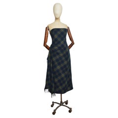 2000's Ralph Lauren Cashmere Blend Tartan Plaid Strapless Evening Dress