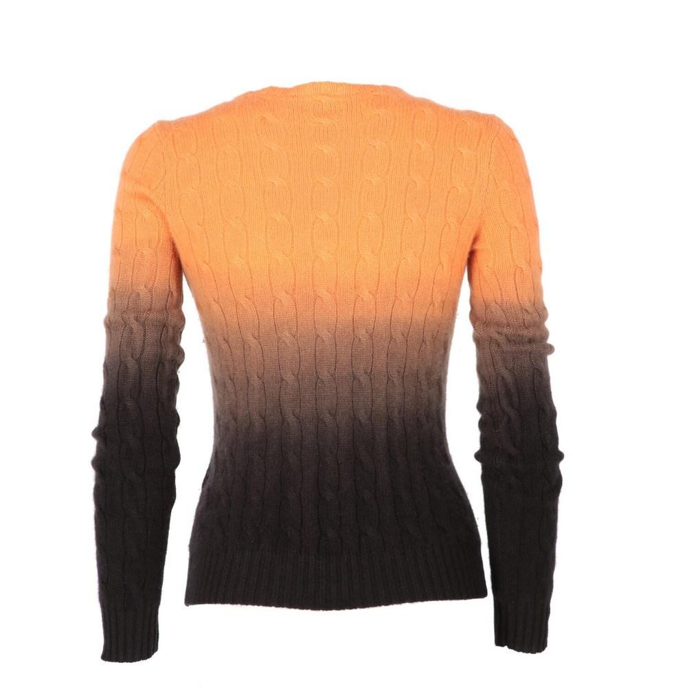 Ralph Lauren cashmere sweater with orange to black shades. Crew-neck collar, slim fit, long sleeves and iconic braiding.

Size: S

Flat measurements
Height: 55 cm
Bust: 37 cm
Shoulders: 42 cm
Sleeves: 68 cm

Composition: 100% Cashmere

Made in: Hong