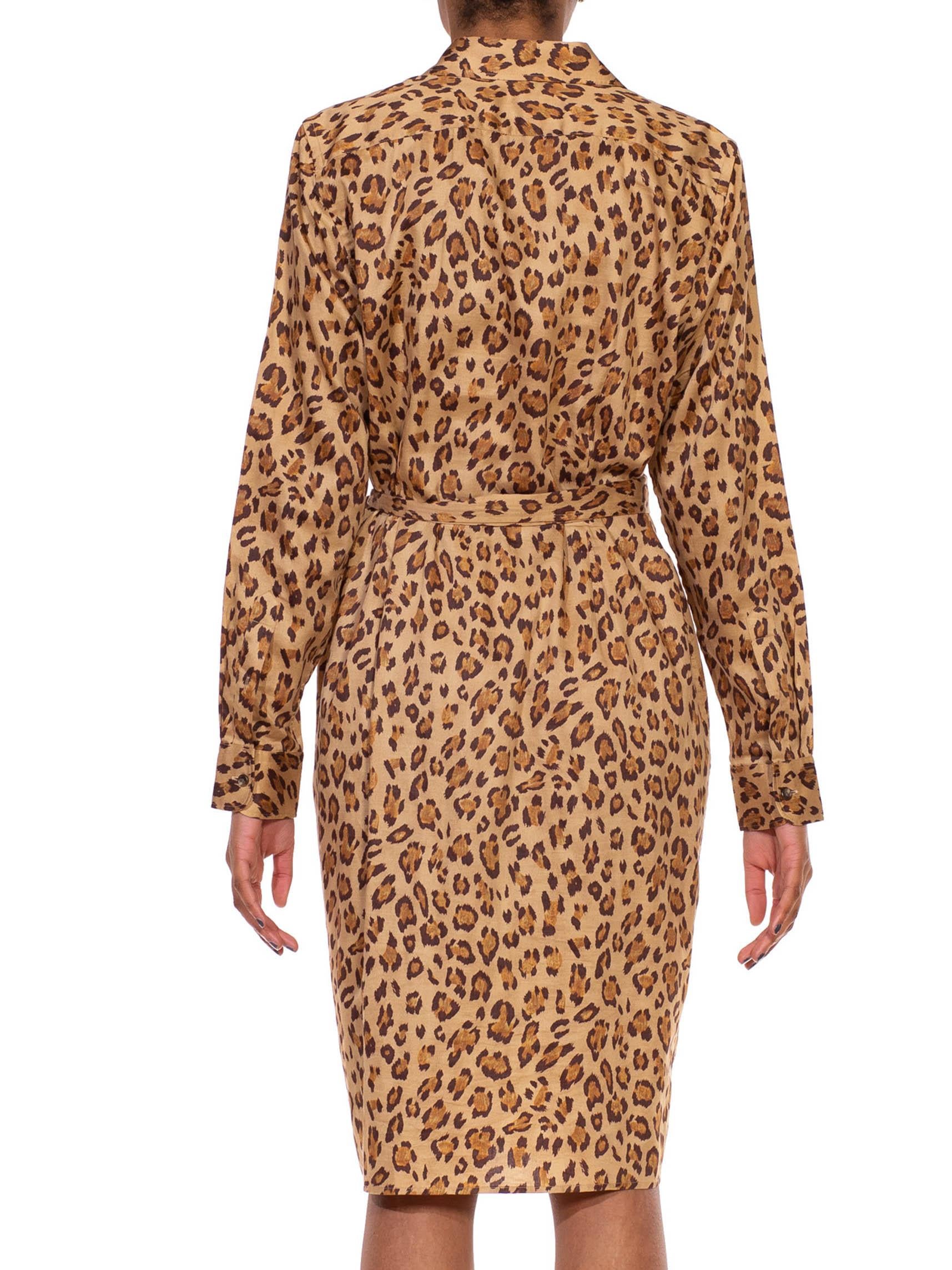 2000S RALPH LAUREN Leopard Print Brown Cotton Sateen Safari Shirt Dress 4