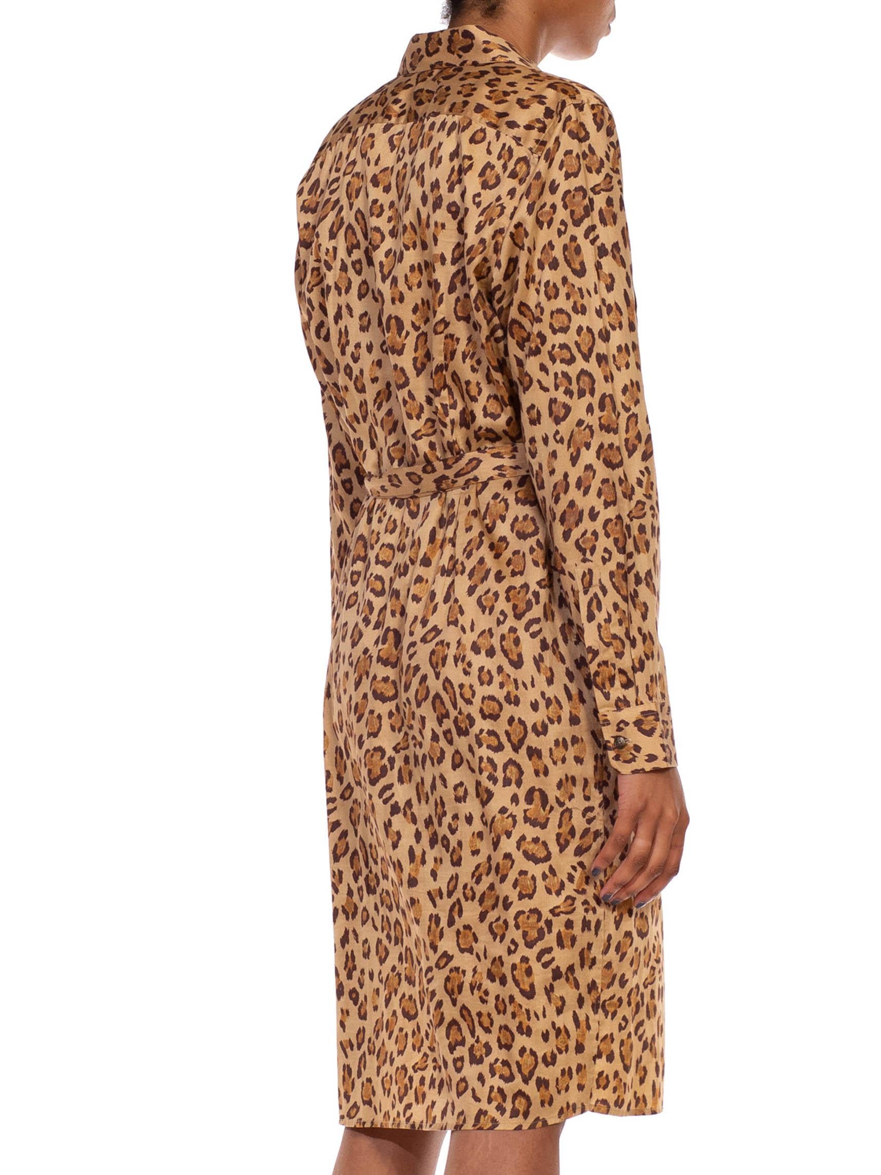 2000S RALPH LAUREN Leopard Print Brown Cotton Sateen Safari Shirt Dress 2