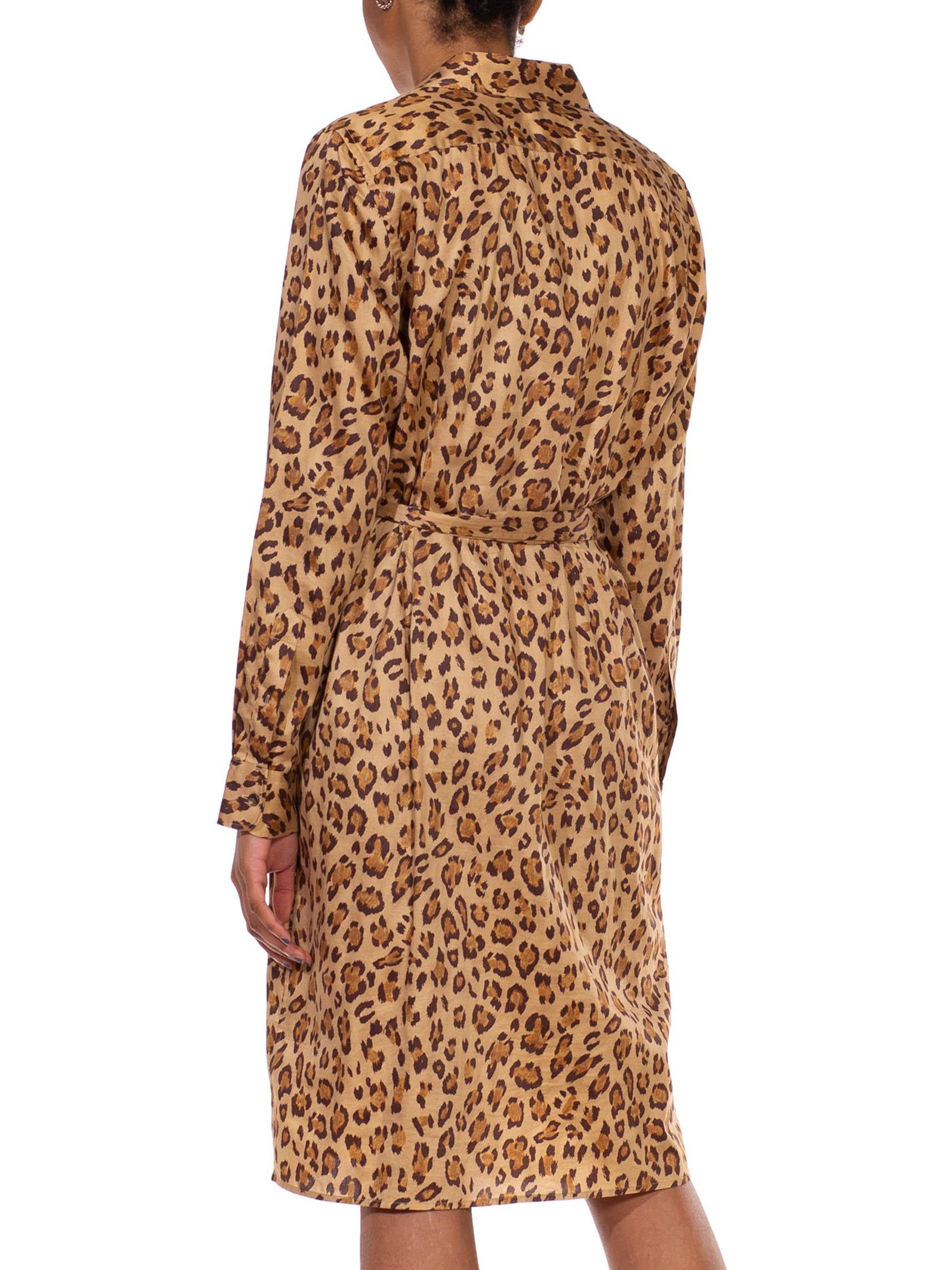 2000S RALPH LAUREN Leopard Print Brown Cotton Sateen Safari Shirt Dress 3