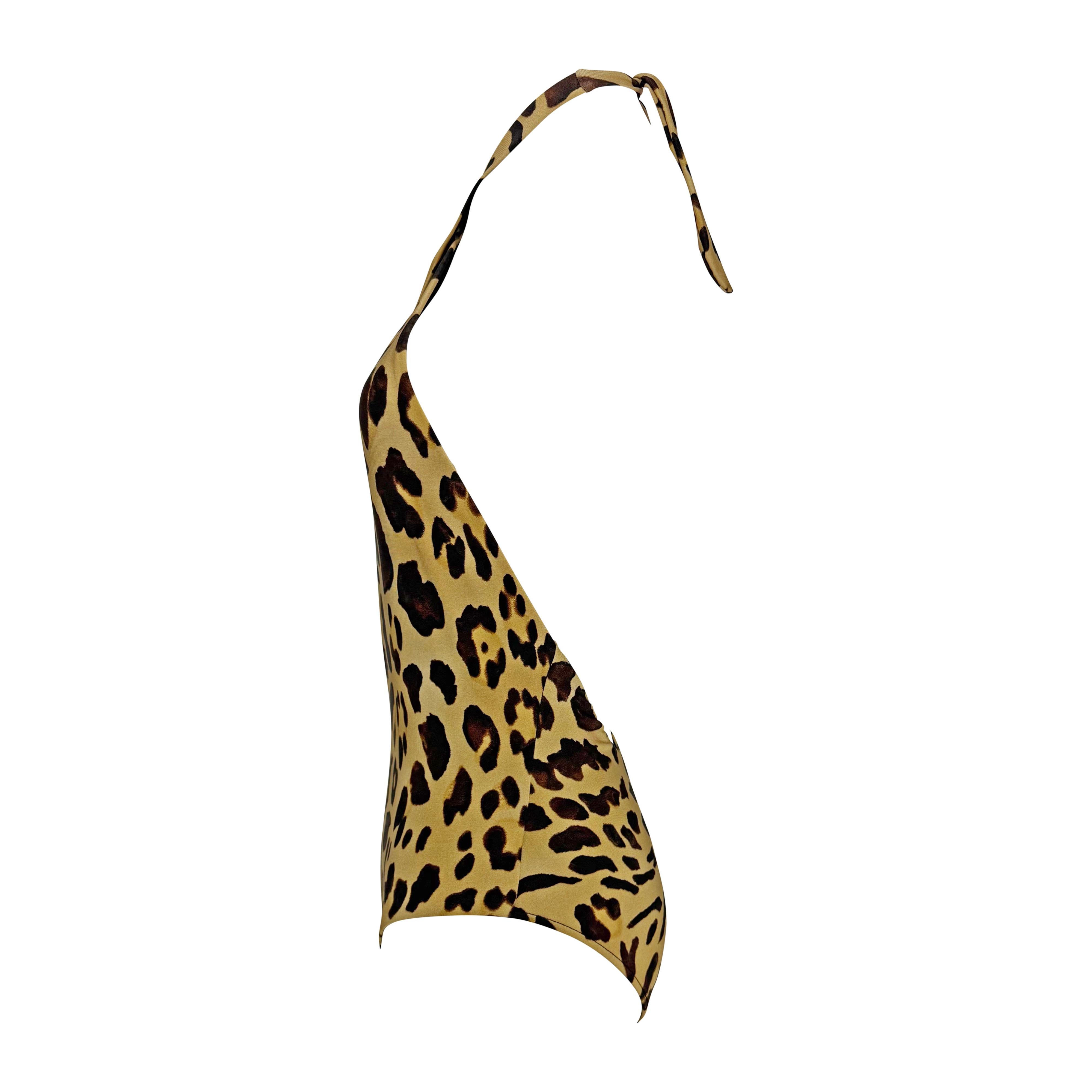 2000s Ralph Lauren Leopard Print Plunging Halter Tie One-Piece Badeanzug Damen im Angebot