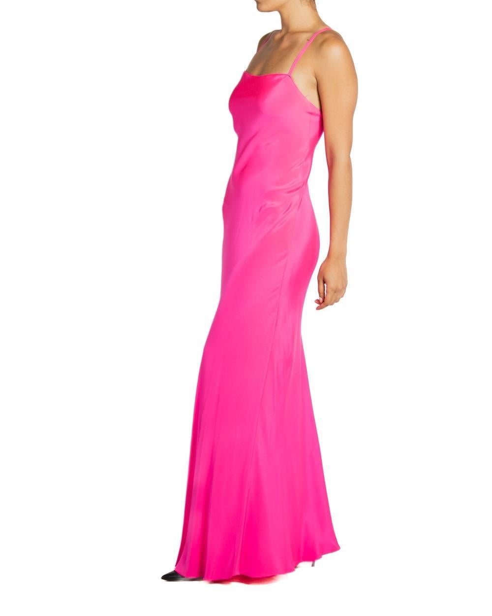 Tag is size 8 2000S Ralph Lauren Neon Pink Silk Faille Bias Cut Gown 