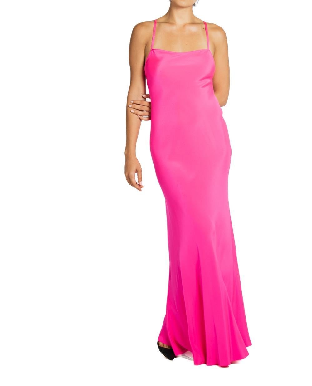Women's 2000S Ralph Lauren Neon Pink Silk Faille Bias Cut Gown For Sale