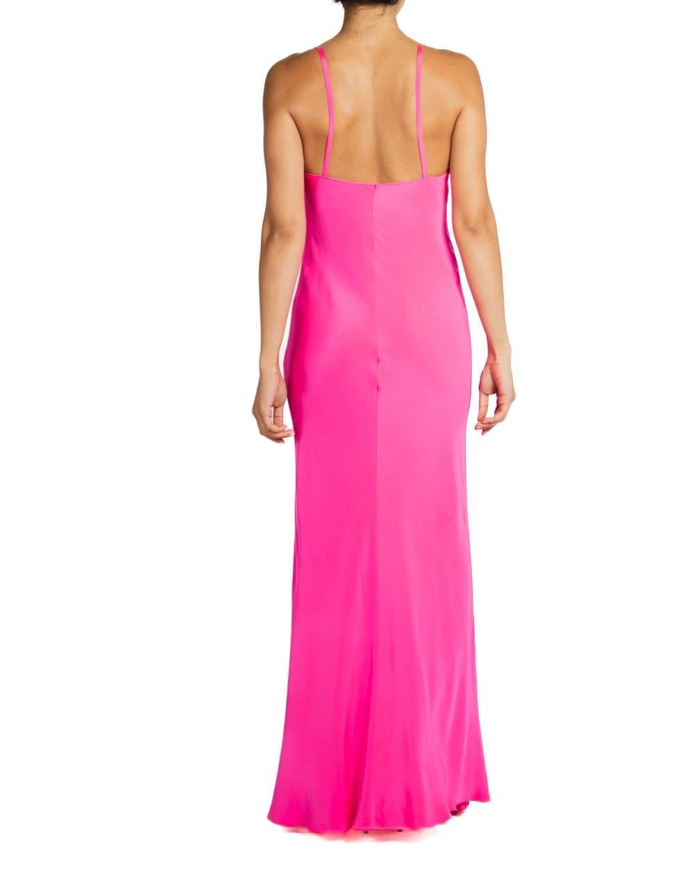 2000S Ralph Lauren Neon Pink Silk Faille Bias Cut Gown For Sale 1