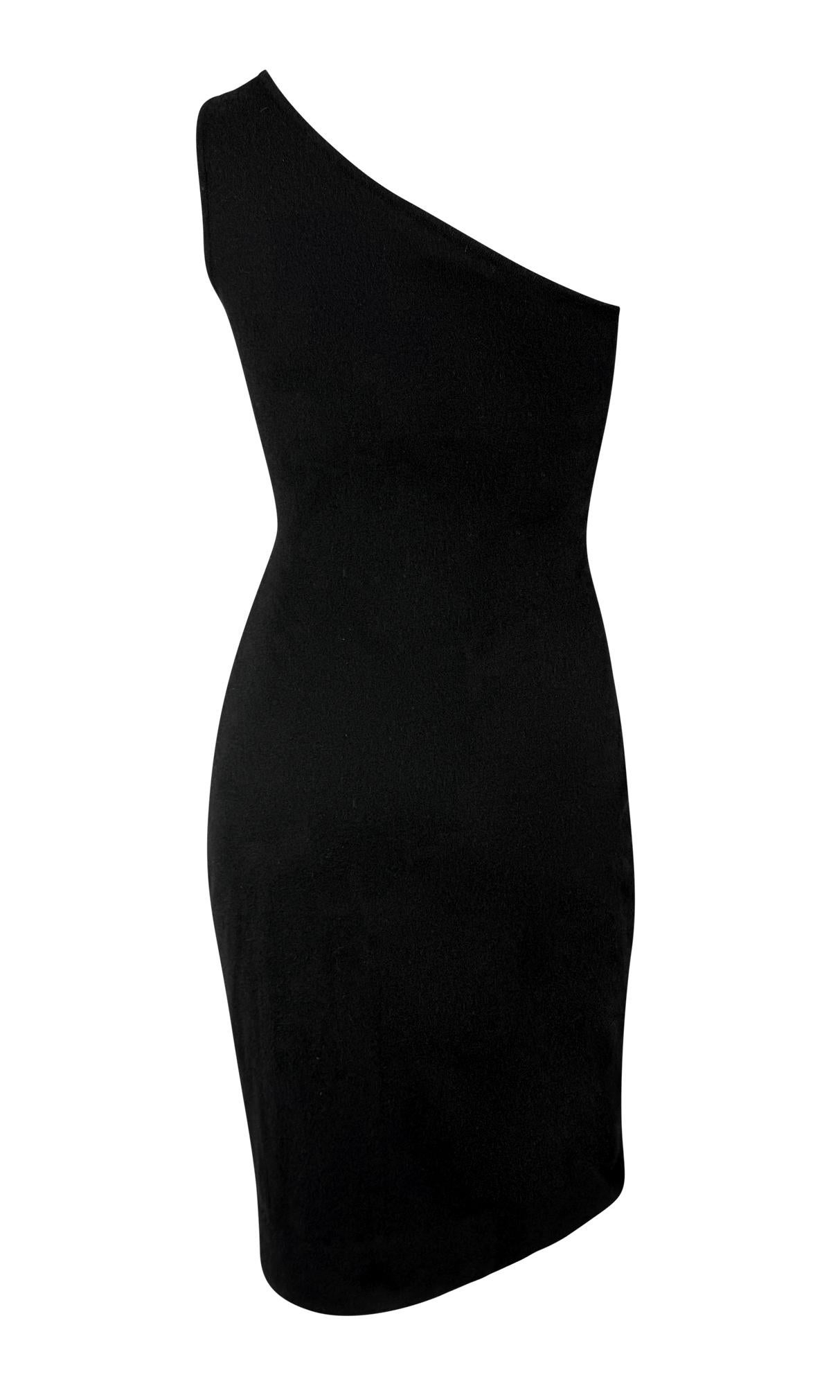 Ralph Lauren Purple Label anni 2000 - Vestito da cocktail asimmetrico in maglia nera con Bodycon In condizioni ottime in vendita a West Hollywood, CA