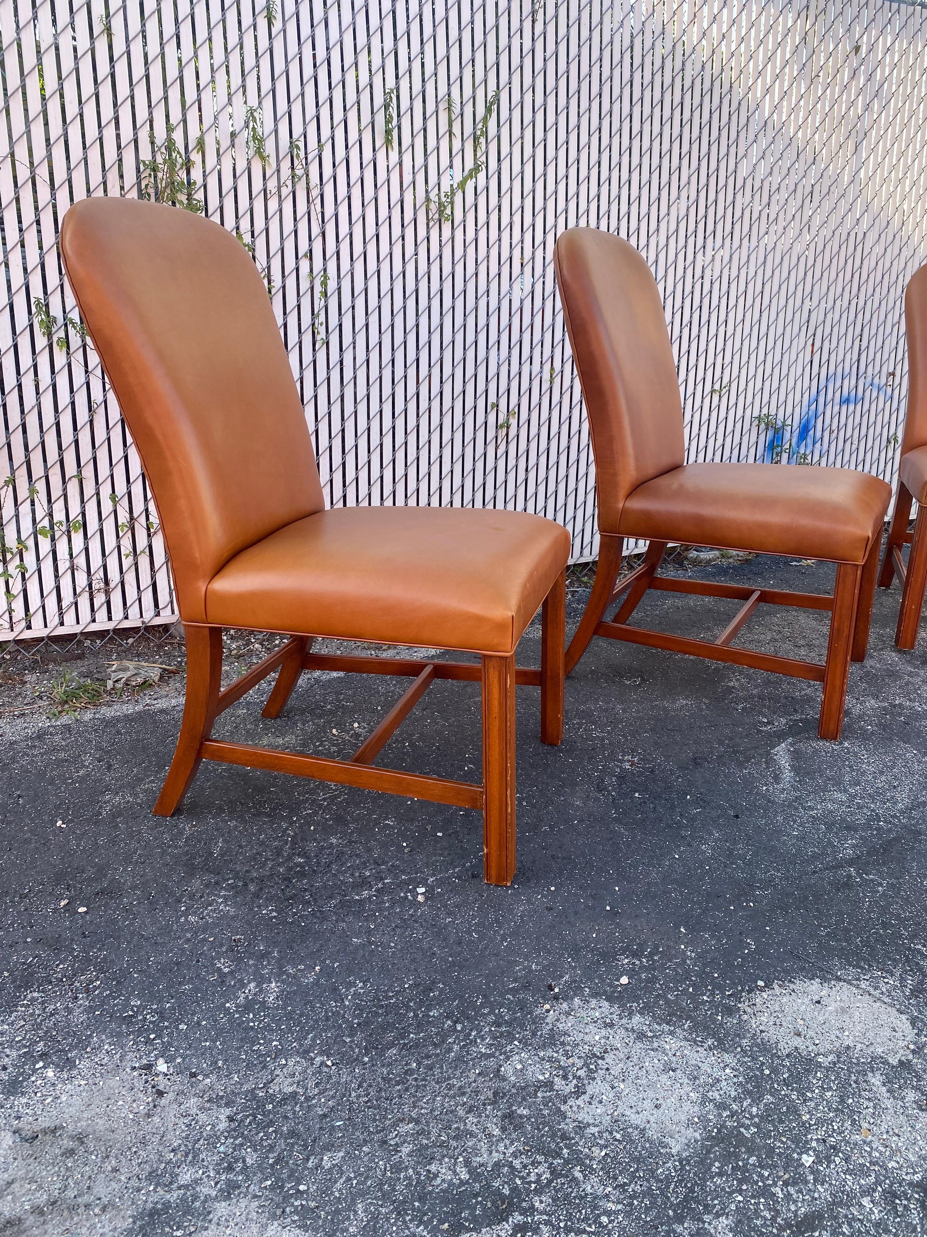 2000s Ralph Lauren Saddle Leather Dining Chairs, Set of 4 For Sale 4