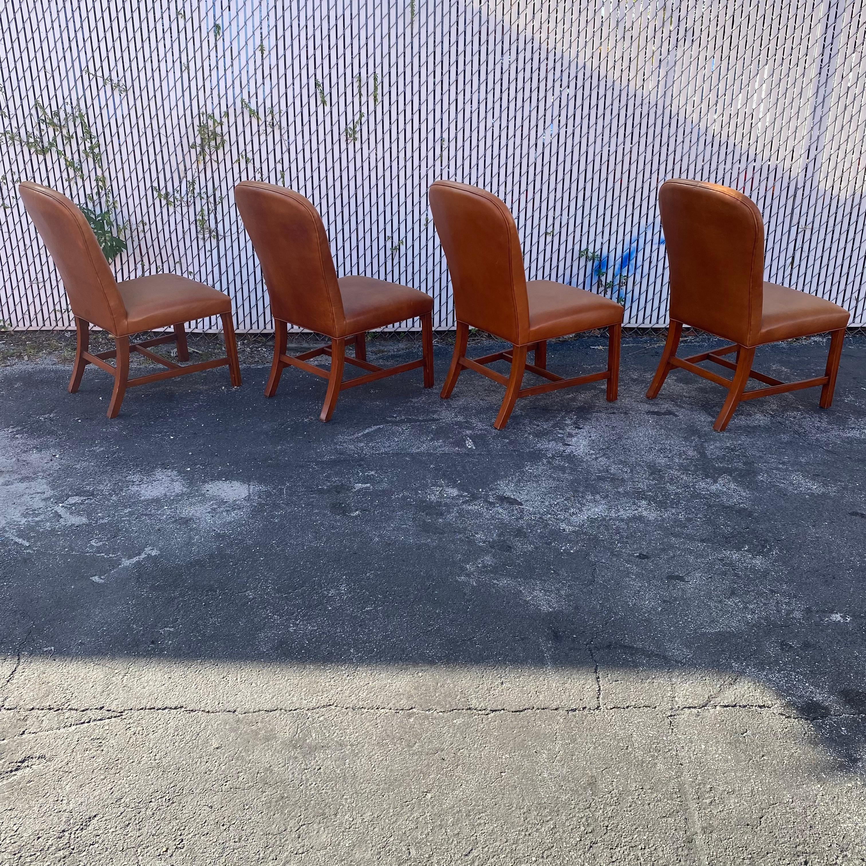 Rustique Chaises de salle à manger Ralph Lauren des années 2000 en cuir de selle, lot de 4 en vente