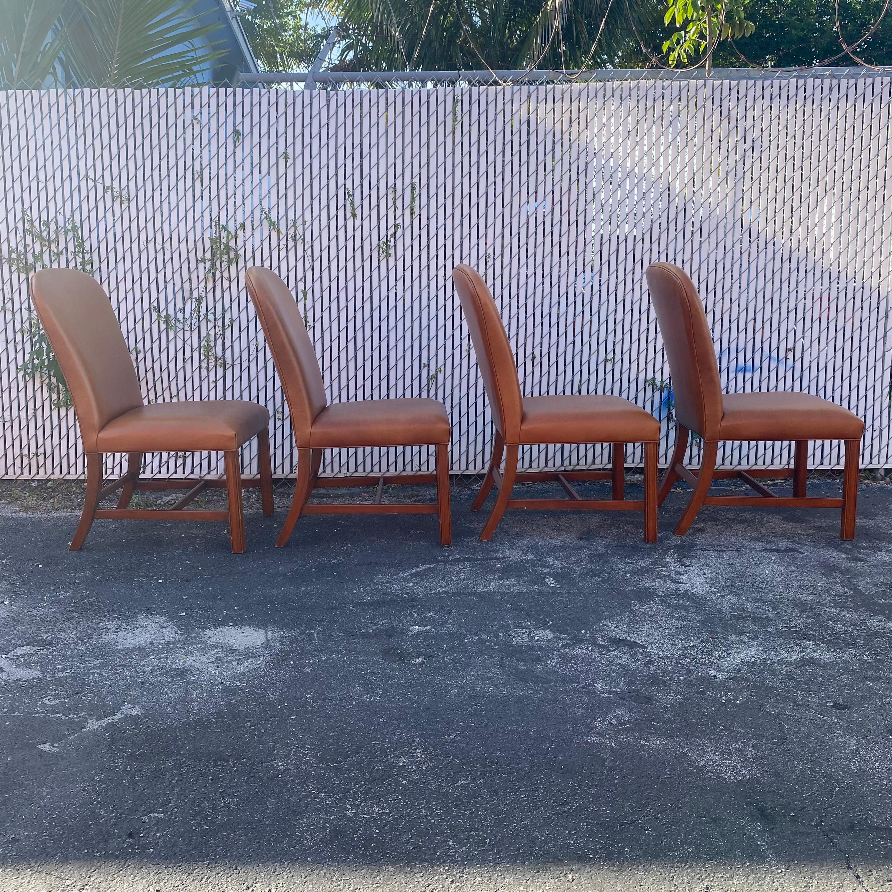 2000s Ralph Lauren Saddle Leather Dining Chairs, Set of 4 In Good Condition For Sale In Fort Lauderdale, FL