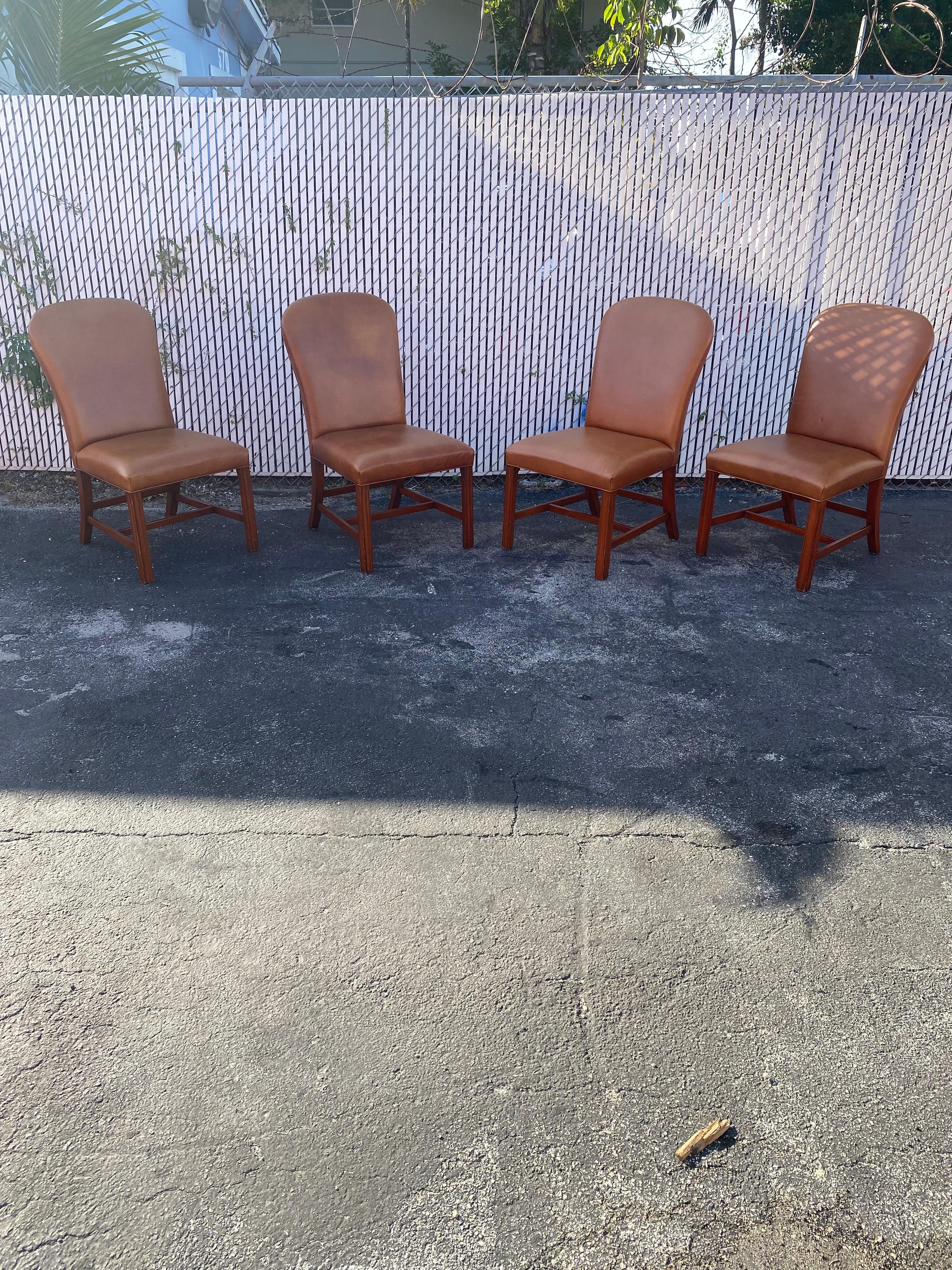 Contemporary 2000s Ralph Lauren Saddle Leather Dining Chairs, Set of 4 For Sale