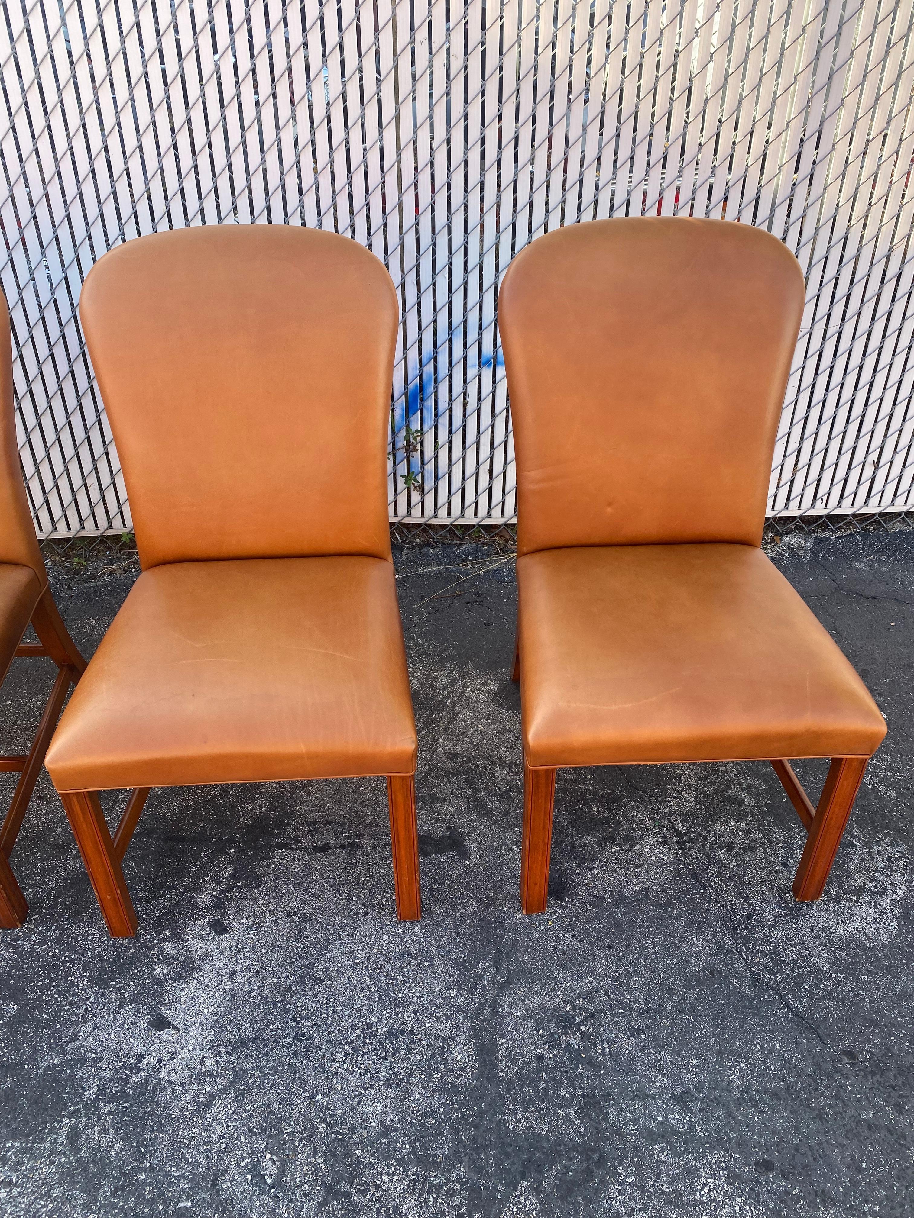 2000s Ralph Lauren Saddle Leather Dining Chairs, Set of 4 For Sale 1