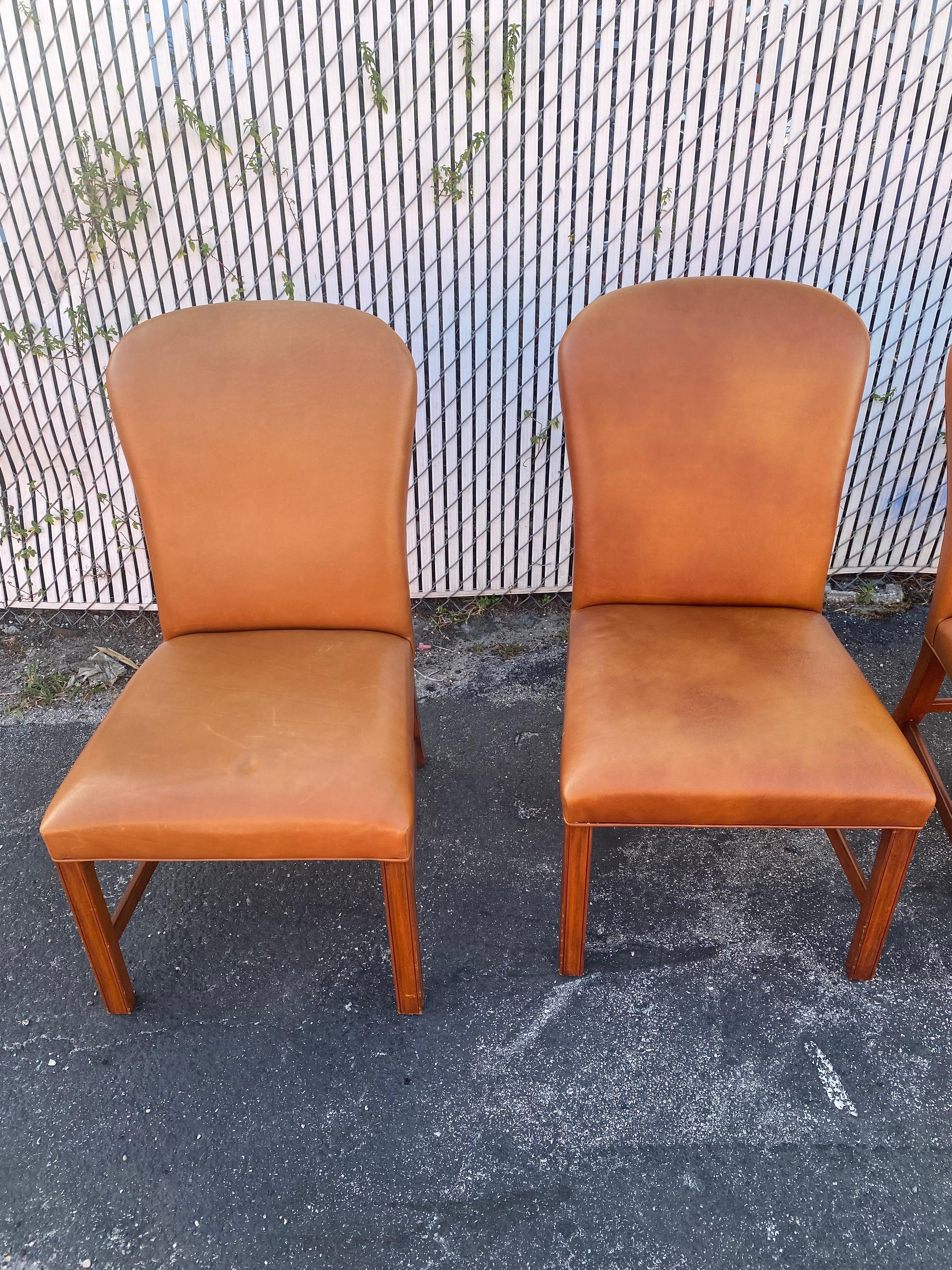 2000s Ralph Lauren Saddle Leather Dining Chairs, Set of 4 For Sale 2