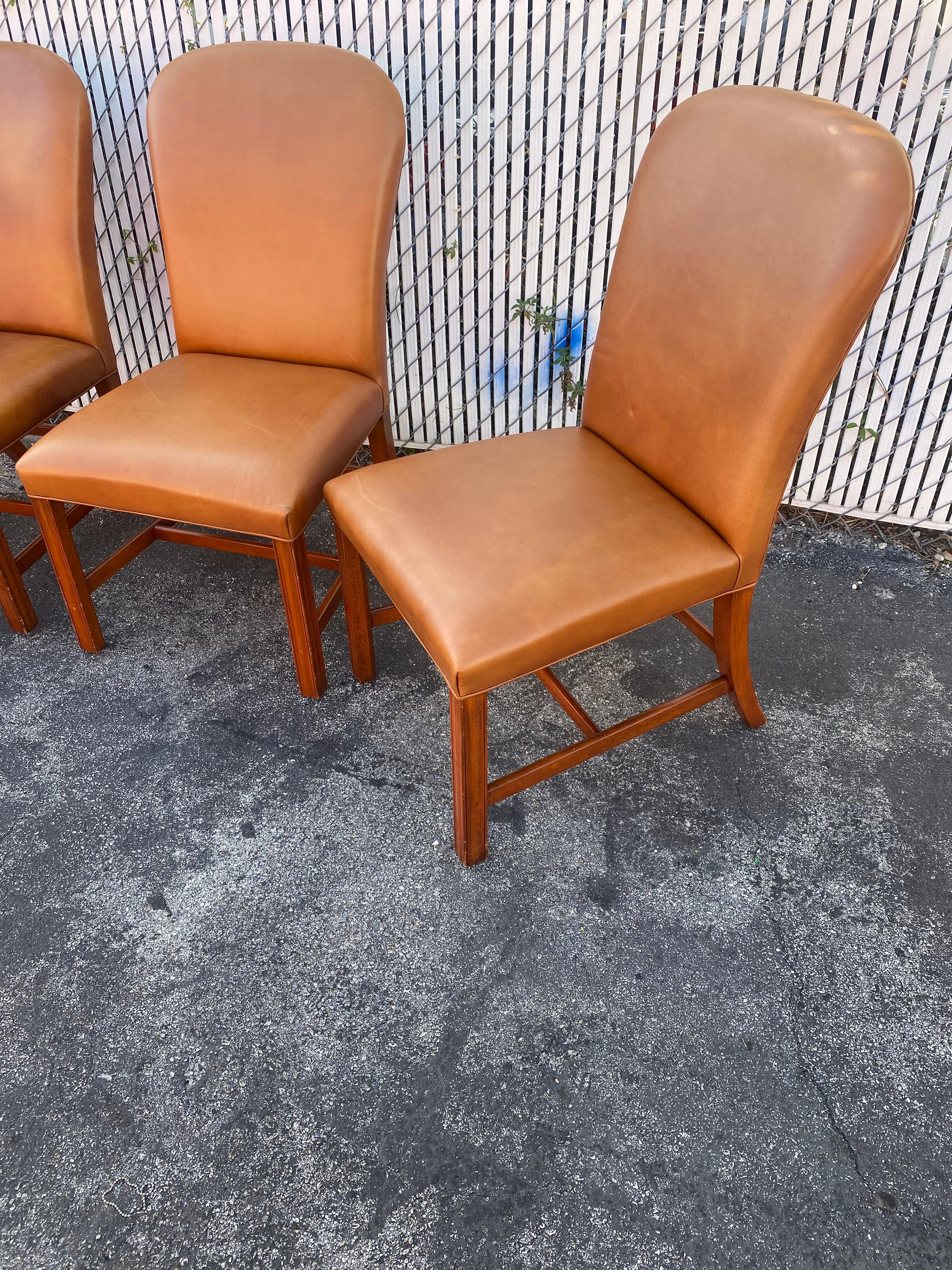 2000s Ralph Lauren Saddle Leather Dining Chairs, Set of 4 For Sale 3