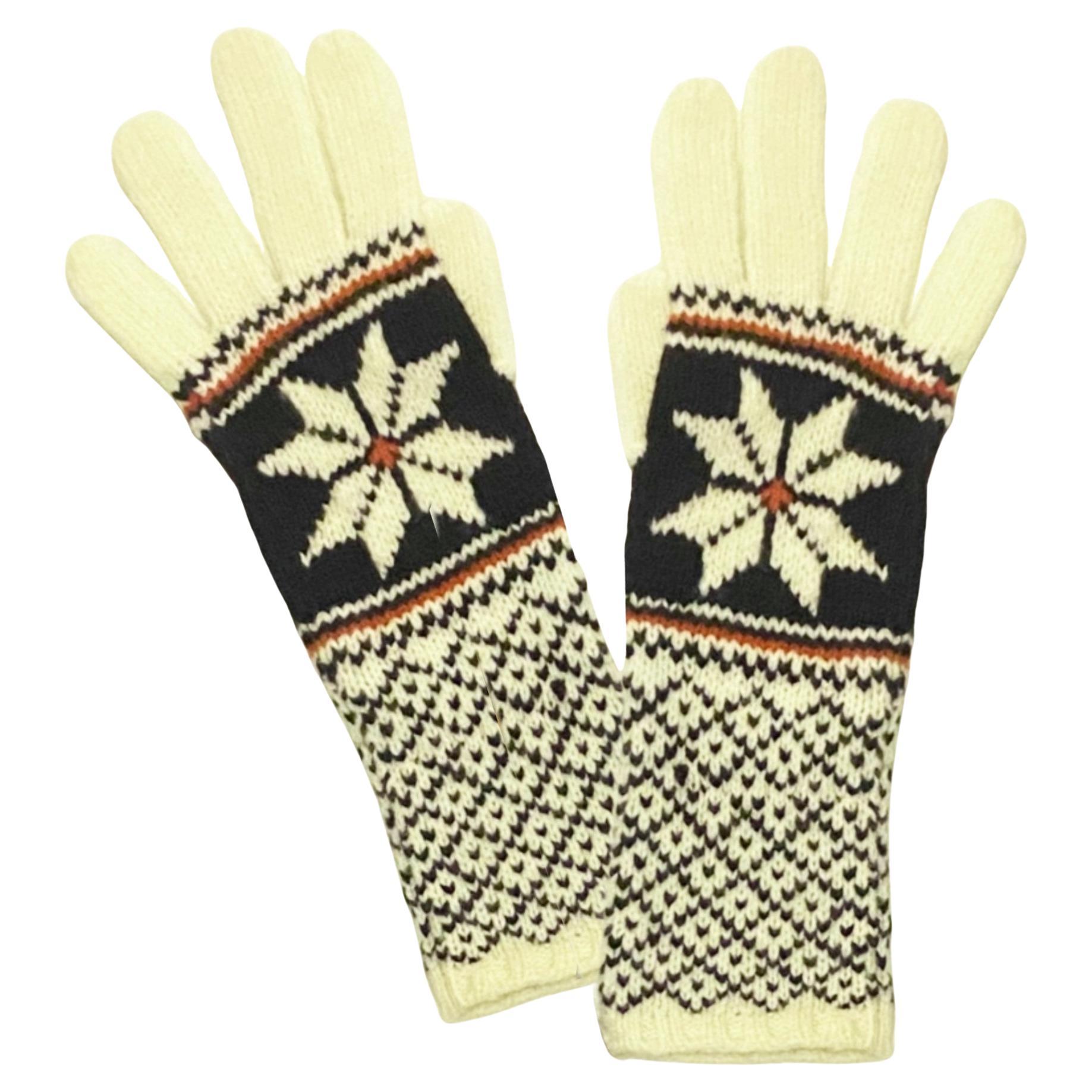 2000s Ralph Lauren Snowflake Wool Long Gloves For Sale