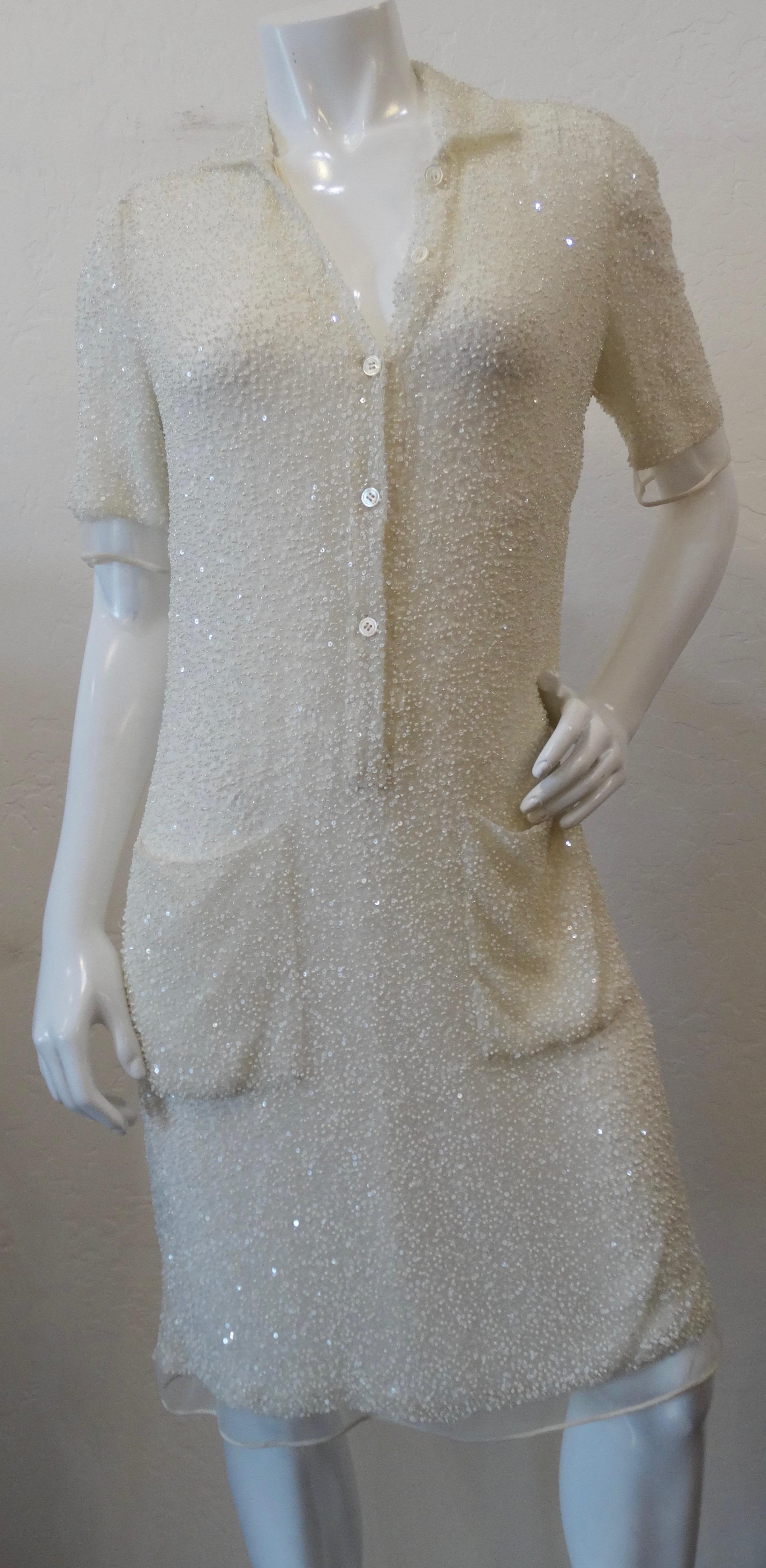 Ralph Rucci 2000s White Beaded Polo Dress 6