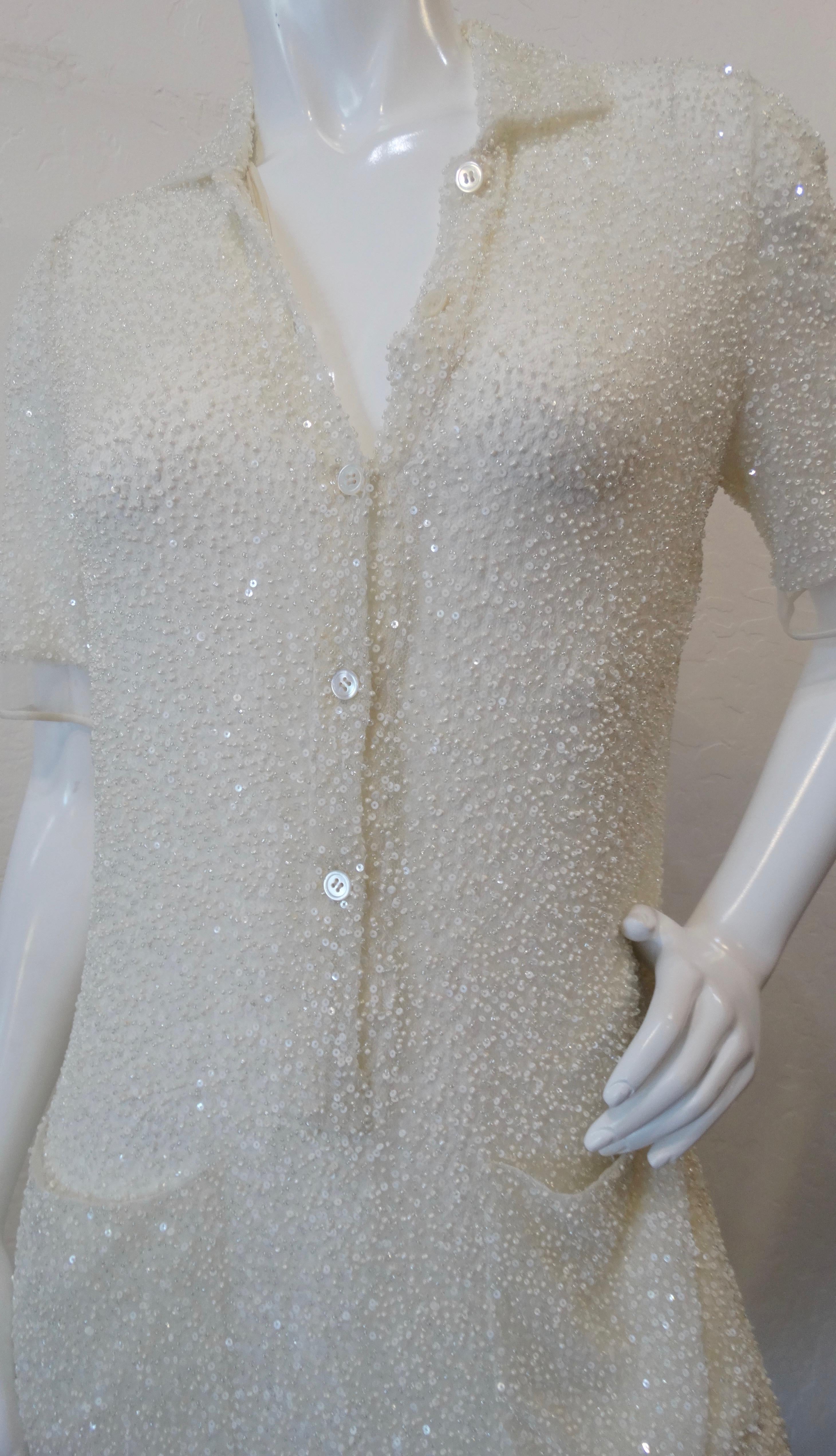 Ralph Rucci 2000s White Beaded Polo Dress 7