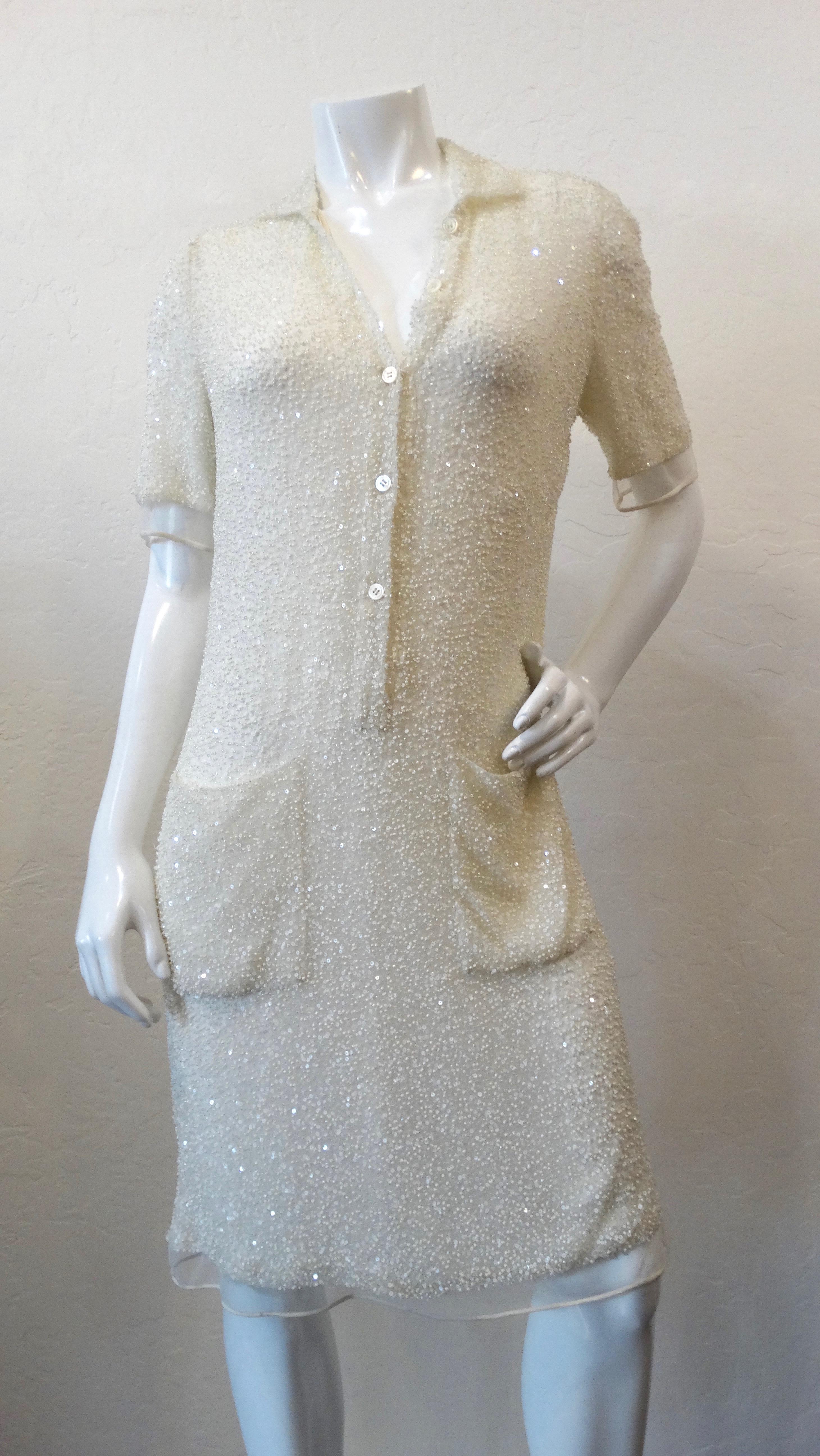 Ralph Rucci 2000s White Beaded Polo Dress 10
