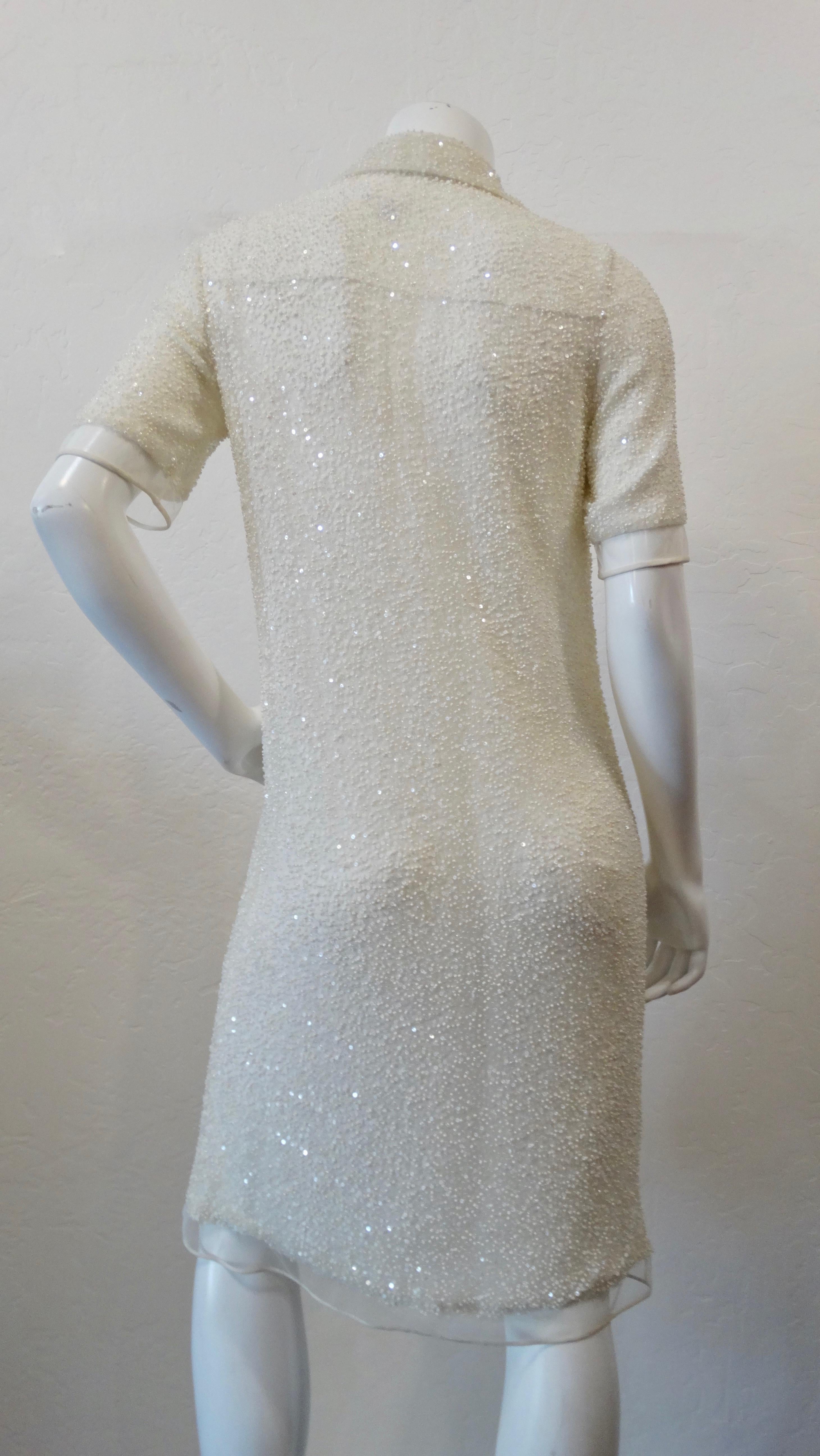 Ralph Rucci 2000s White Beaded Polo Dress In Excellent Condition In Scottsdale, AZ