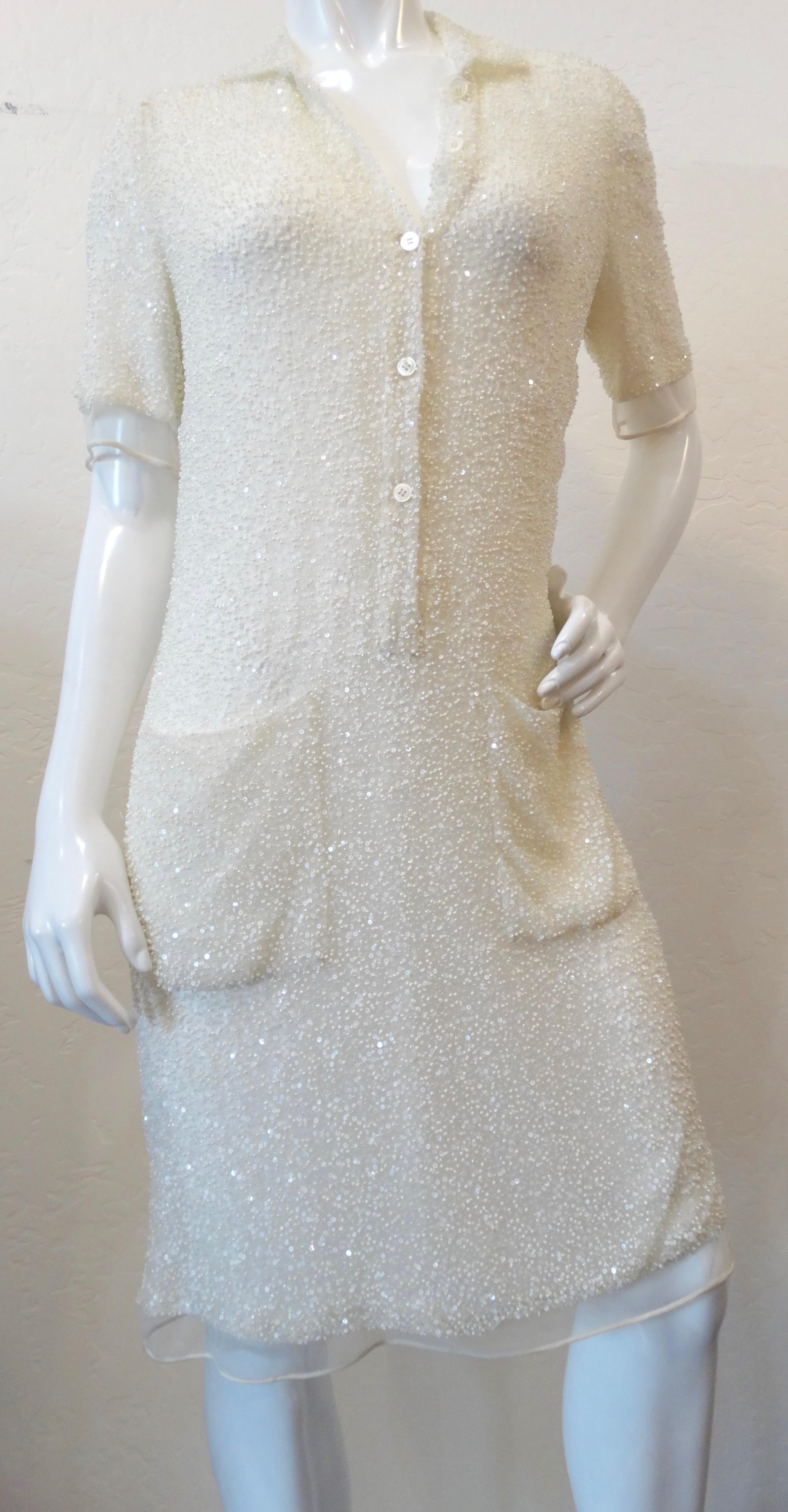 Women's Ralph Rucci 2000s White Beaded Polo Dress