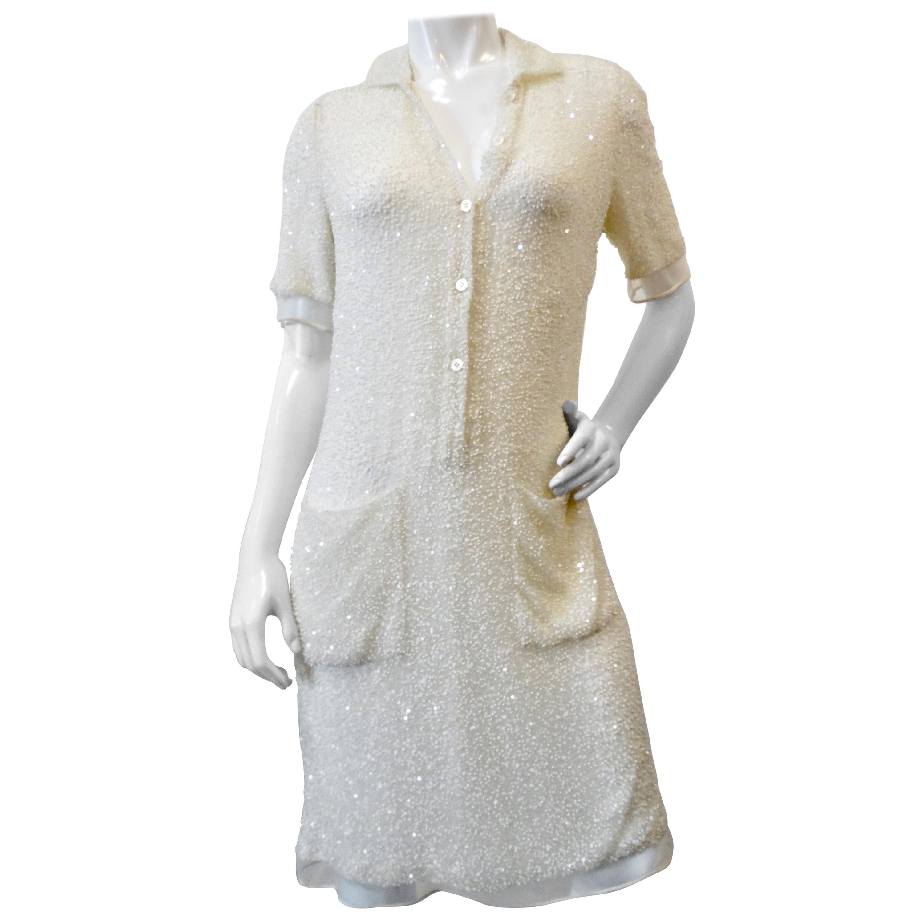 Ralph Rucci 2000s White Beaded Polo Dress