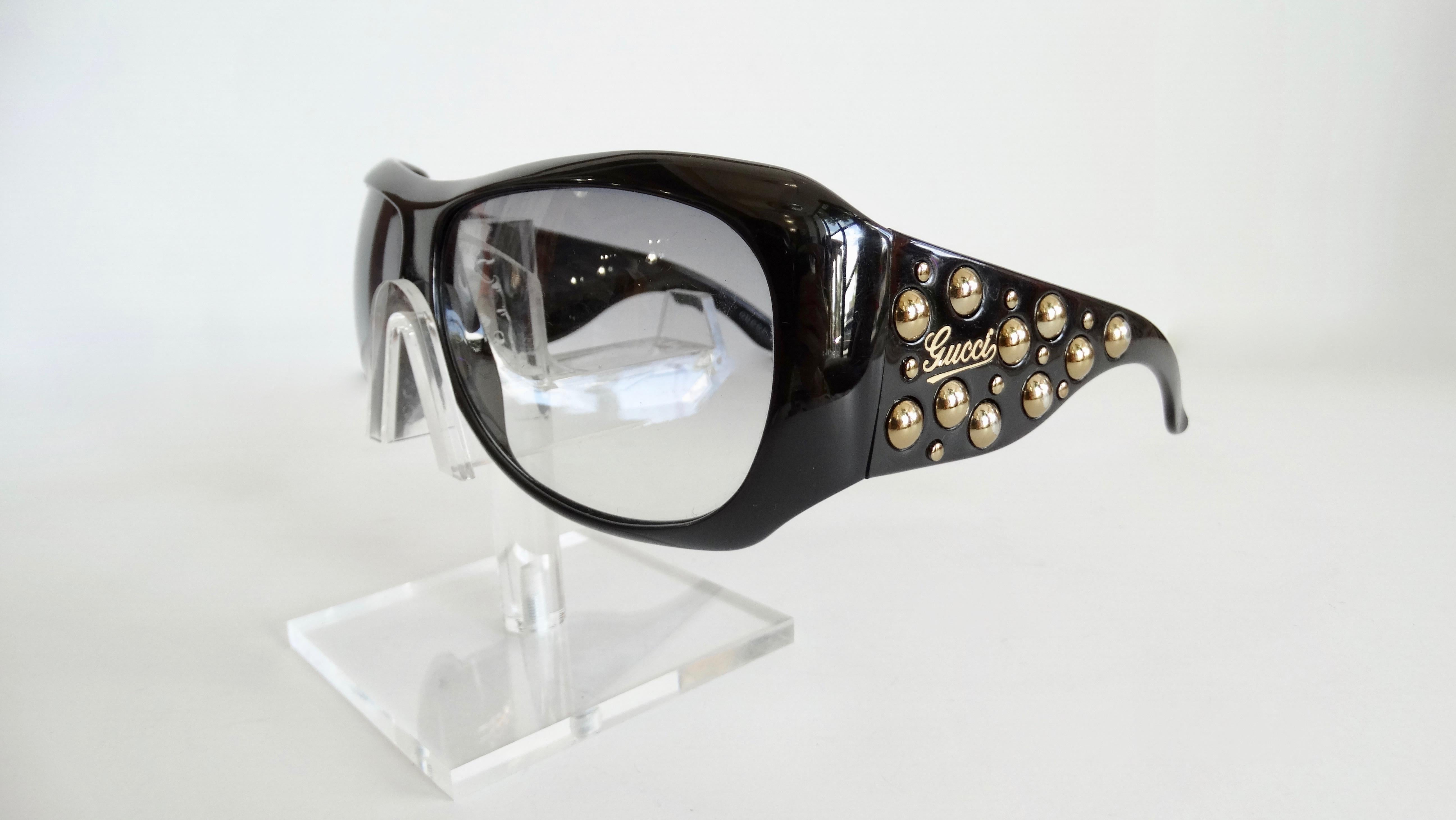 Black Gucci 2000s Studded Shield Sunglasses