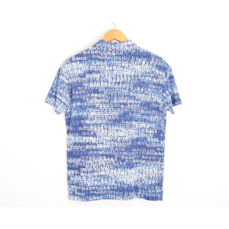 Women's or Men's 2000's Rave Era Vintage Moschino 'Kaos' Blue Abstract Word pattern Polo Shirt For Sale