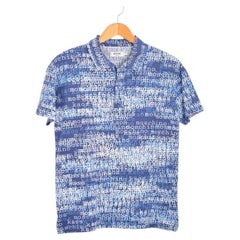 2000's Rave Era Vintage Moschino 'Kaos' Blue Abstract Word pattern Polo Shirt