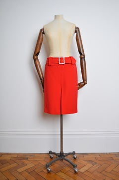 2000's Red Jewelled DOLCE & GABBANA High Waisted Diamonté buckle Pencil Skirt