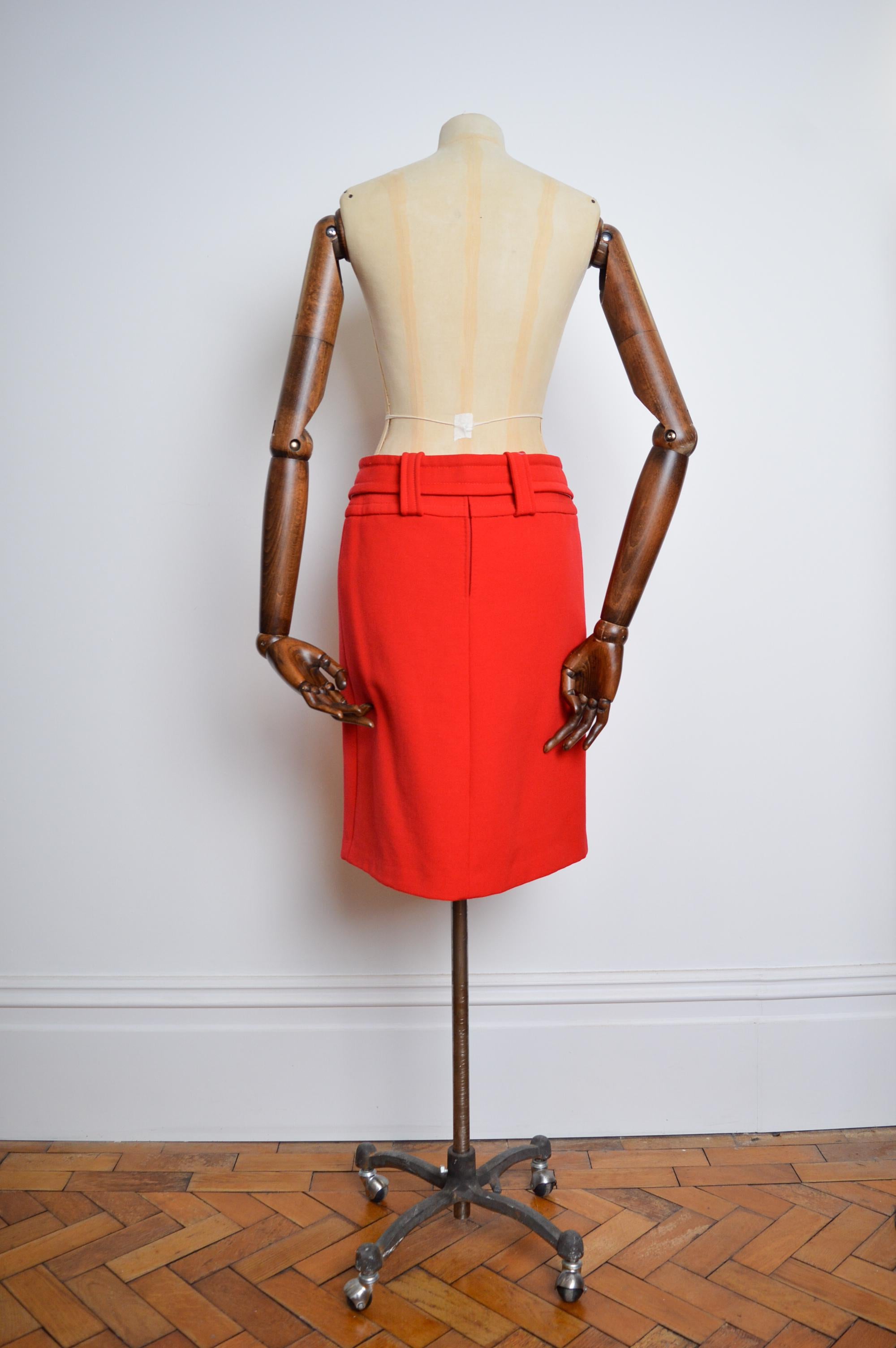 2000's Red Jewelled DOLCE & GABBANA High Waisted Diamonté buckle Pencil Skirt For Sale 4