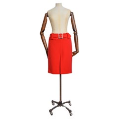 2000's Red Jewelled DOLCE & GABBANA High Waisted Diamonté buckle Pencil Skirt