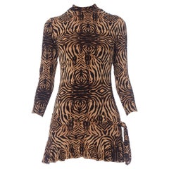 2000S ROBERTO CAVALLI Animal Print Rayon Blend Jersey Slinky Mini Dress With Sl