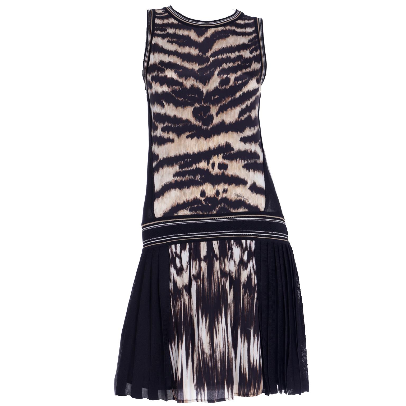 2000s Roberto Cavalli Animal Print Sleeveless Drop Waist Dress w Pleated Skirt For Sale 7