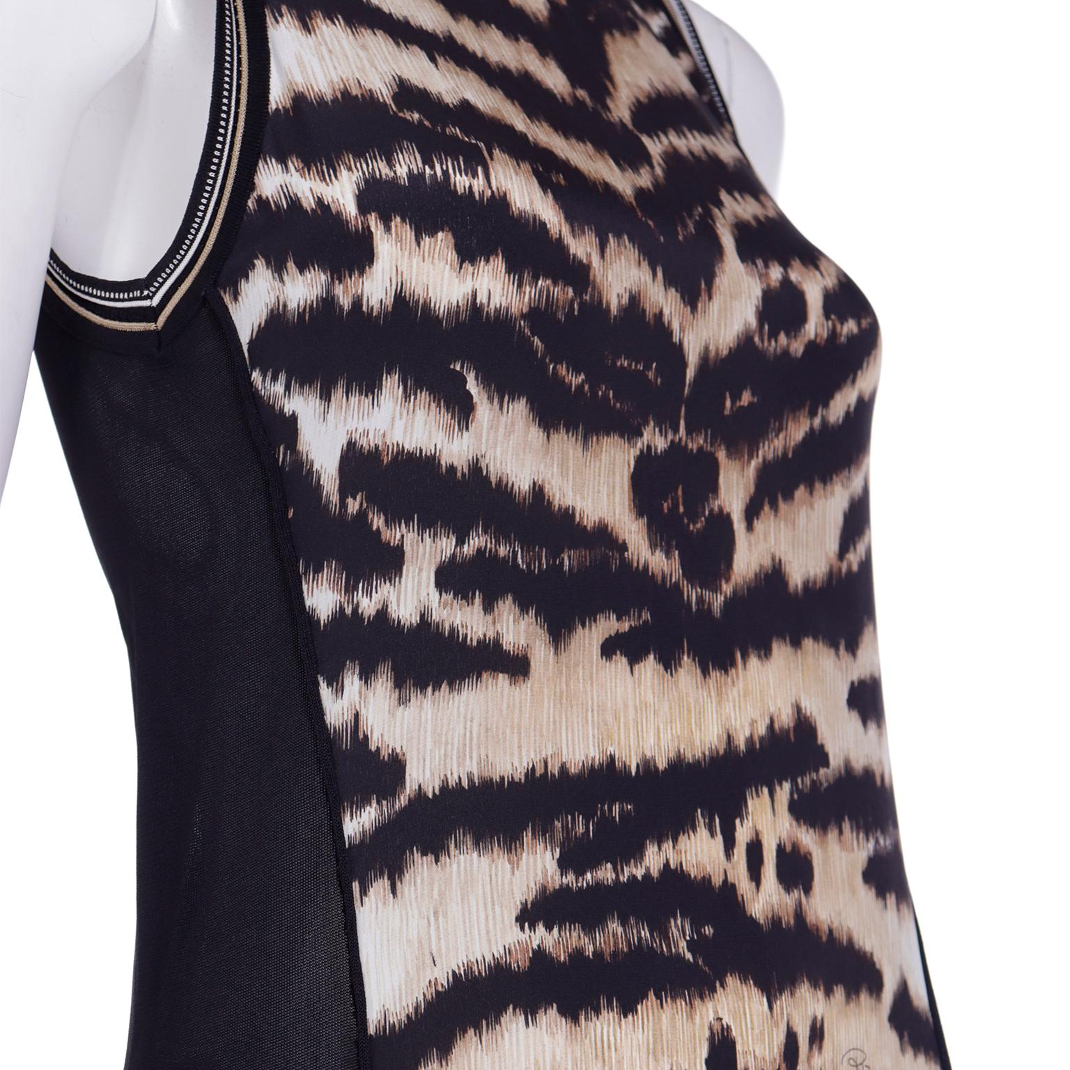 2000s Roberto Cavalli Animal Print Sleeveless Drop Waist Dress w Pleated Skirt For Sale 2