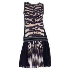 Used 2000s Roberto Cavalli Animal Print Sleeveless Drop Waist Dress w Pleated Skirt