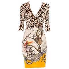 2000S ROBERTO CAVALLI Animal Print White Multi Viscose Dress 2000S ROBERTO CAVALLI Animal Print White Multi Viscose Dress