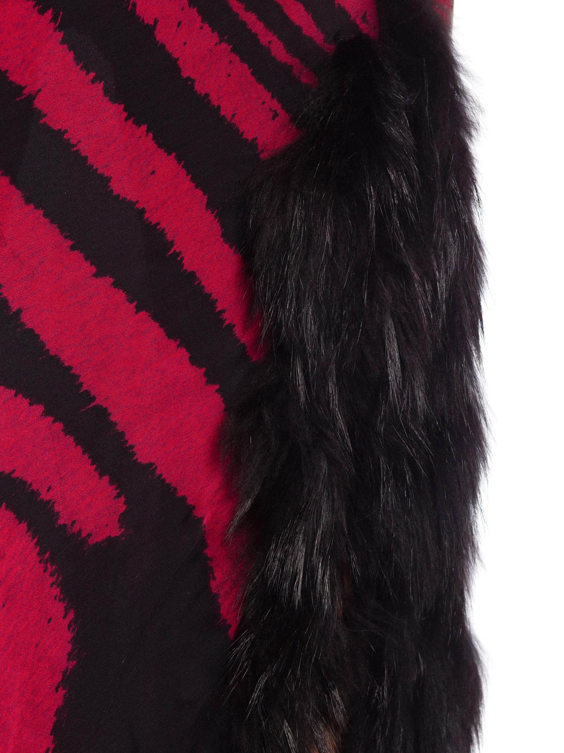 2000s Roberto Cavalli Bias Silk Chiffon Animal Print Slit Gown with Fur NWT 3