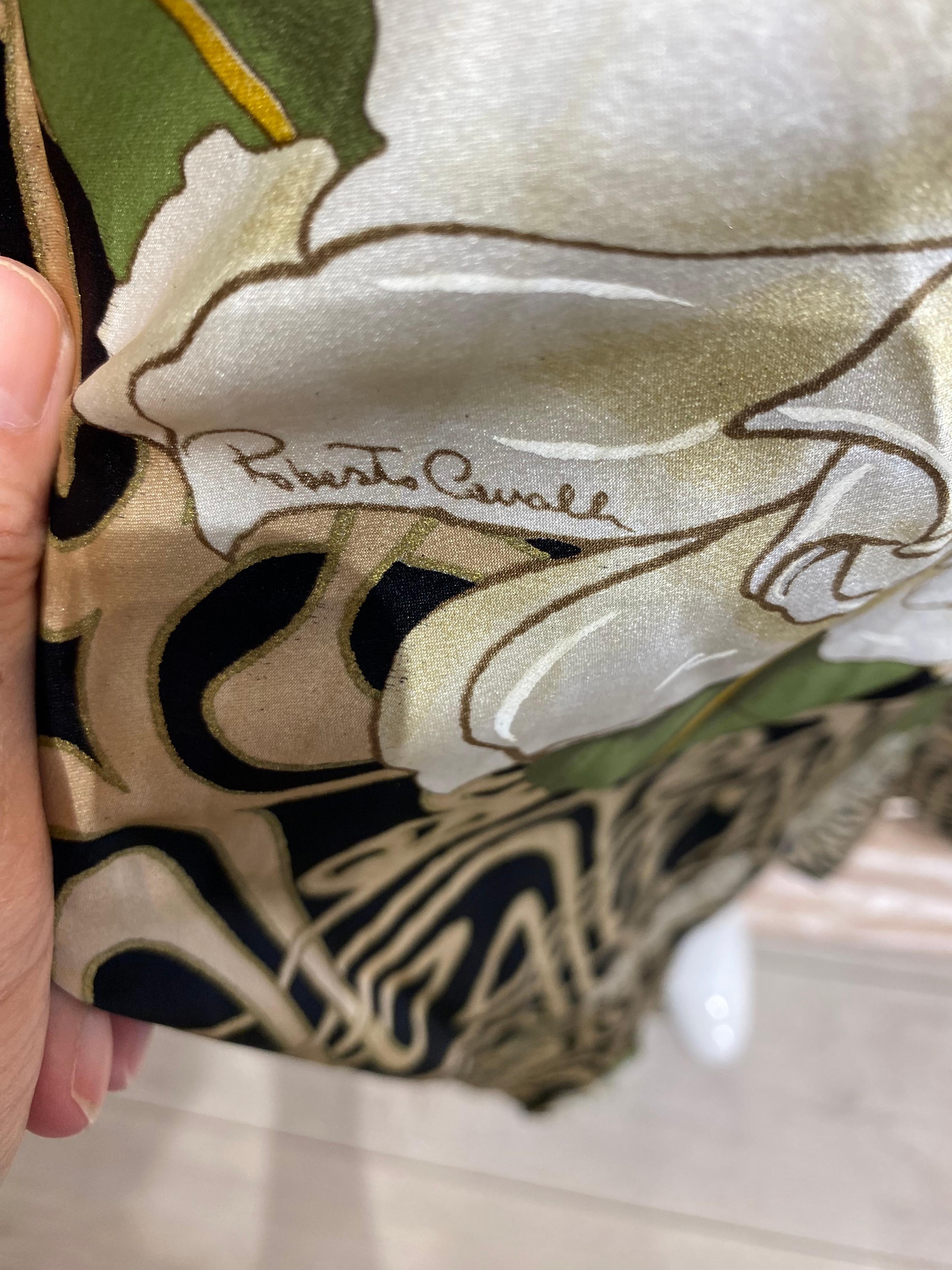 2000s Roberto Cavalli Black and Gold Floral Print Silk Dress 3