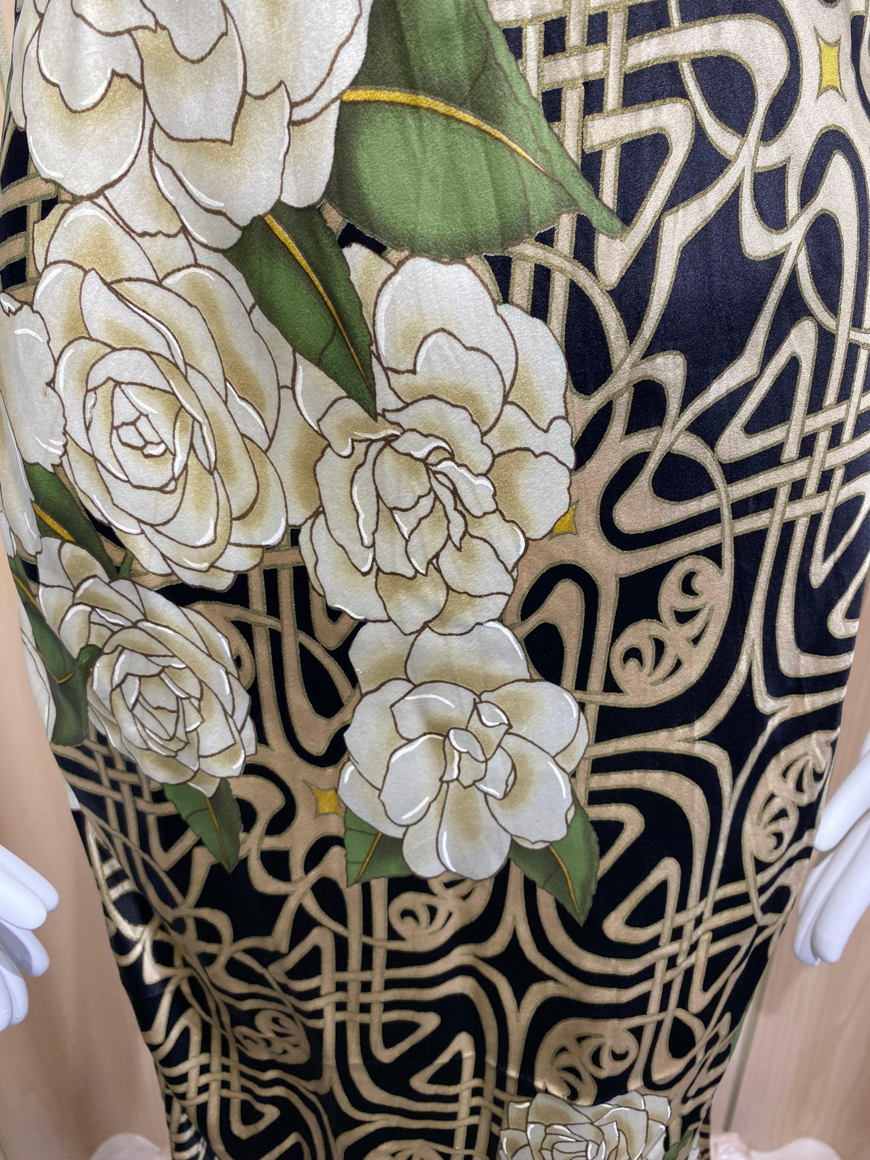 2000s Roberto Cavalli Black and Gold Floral Print Silk Dress 4