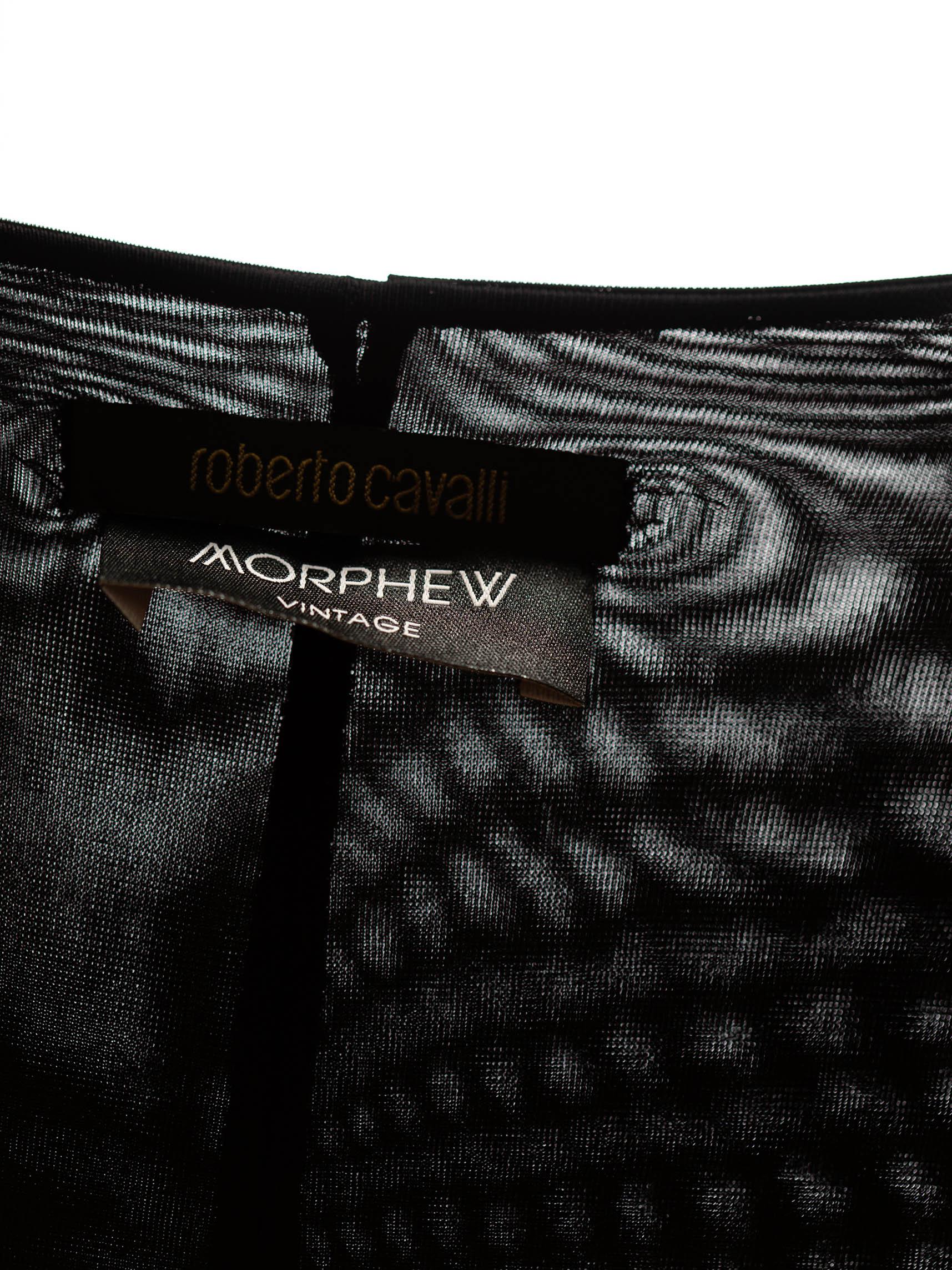2000S ROBERTO CAVALLI Black Jersey Long Sleeve Slinky Cocktail Dress With Gold 6