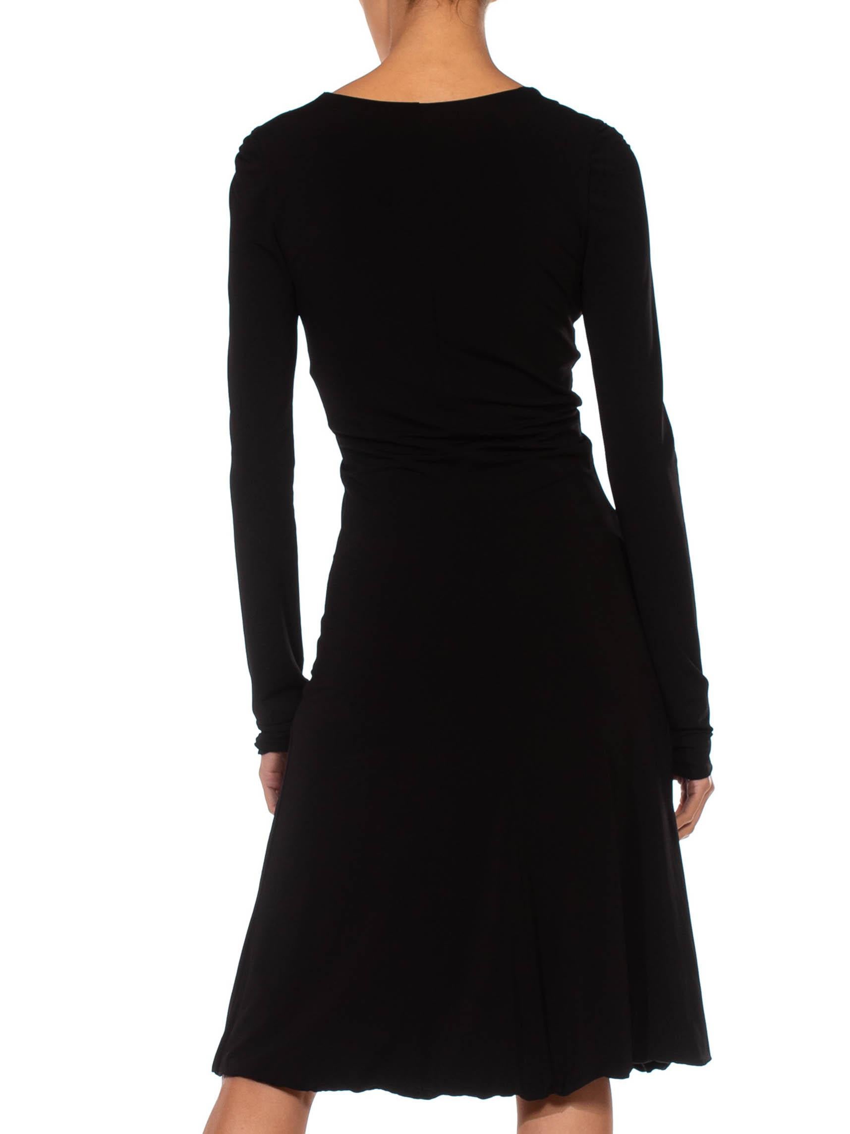 2000S ROBERTO CAVALLI Black Jersey Long Sleeve Slinky Cocktail Dress With Gold 5
