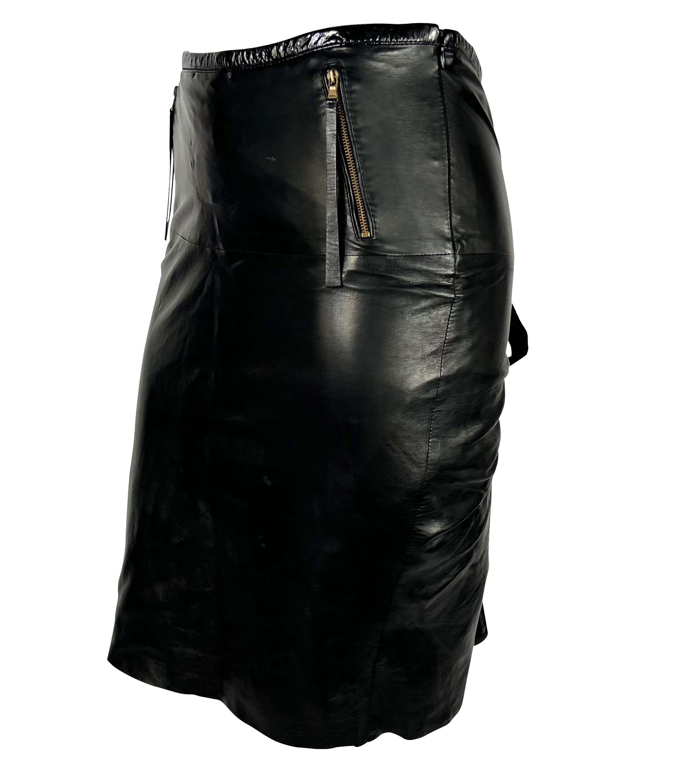 2000s Roberto Cavalli Black Leather Distressed Pleated Velvet Bodycon Skirt Y2K In Good Condition For Sale In West Hollywood, CA