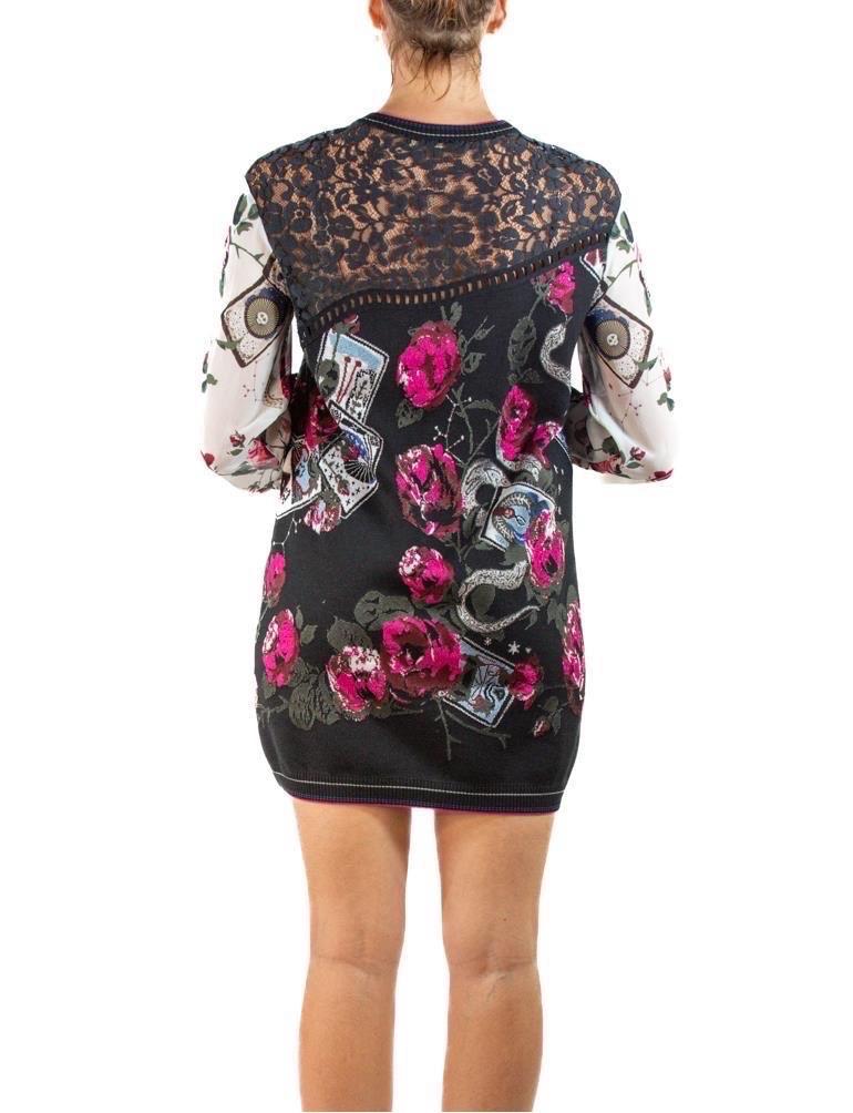 2000S Roberto Cavalli Black Rayon Blend Knit Dress With Snakes & Playing Cards For Sale 2