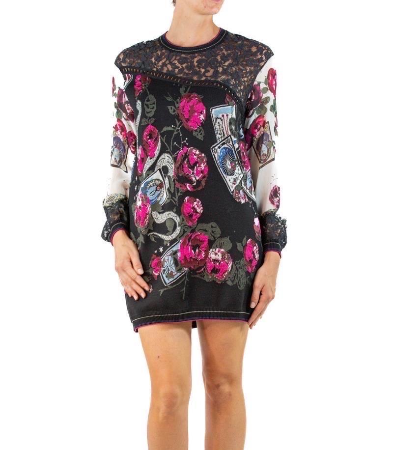 2000S Roberto Cavalli Black Rayon Blend Knit Dress With Snakes & Playing Cards For Sale 3