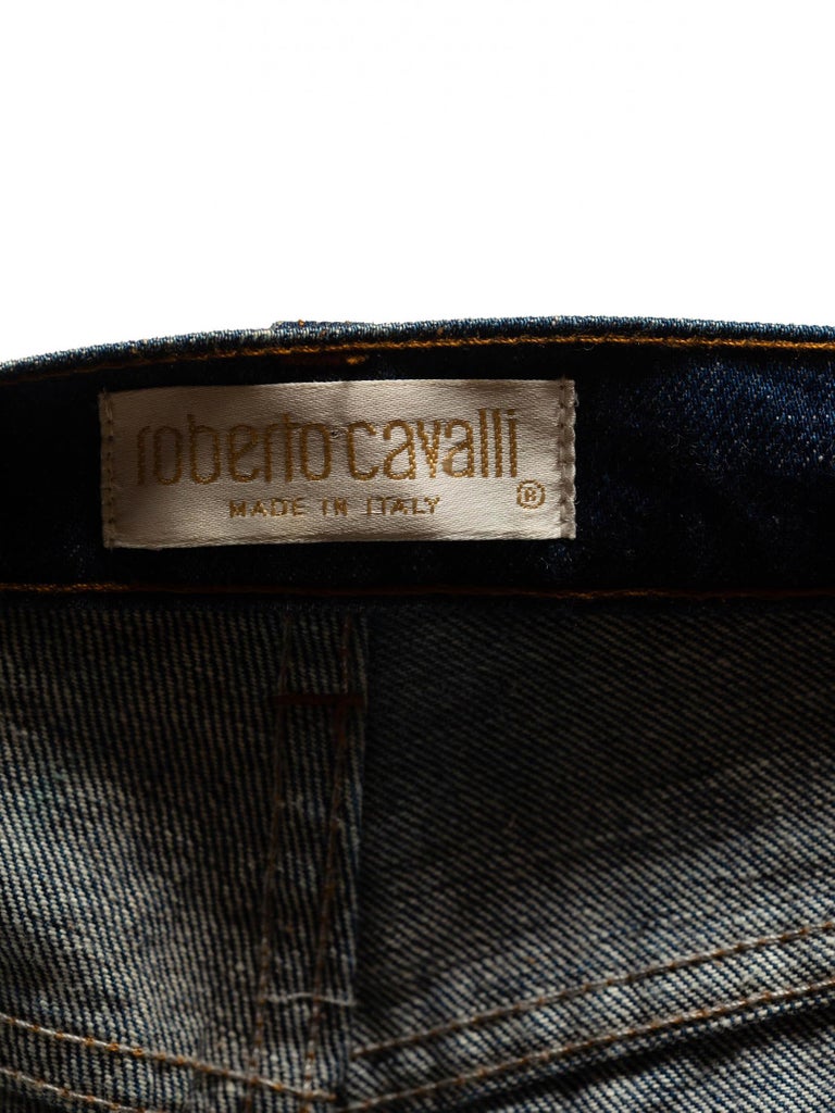 2000S ROBERTO CAVALLI Blue Cotton Denim Jeans With Orange And Gold ...