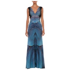 2000S ROBERTO CAVALLI Blue Poly Blend Jersey Gown
