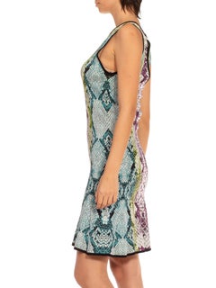 2000S ROBERTO CAVALLI Blue & Purple Viscose Knit Snake Skin Dress